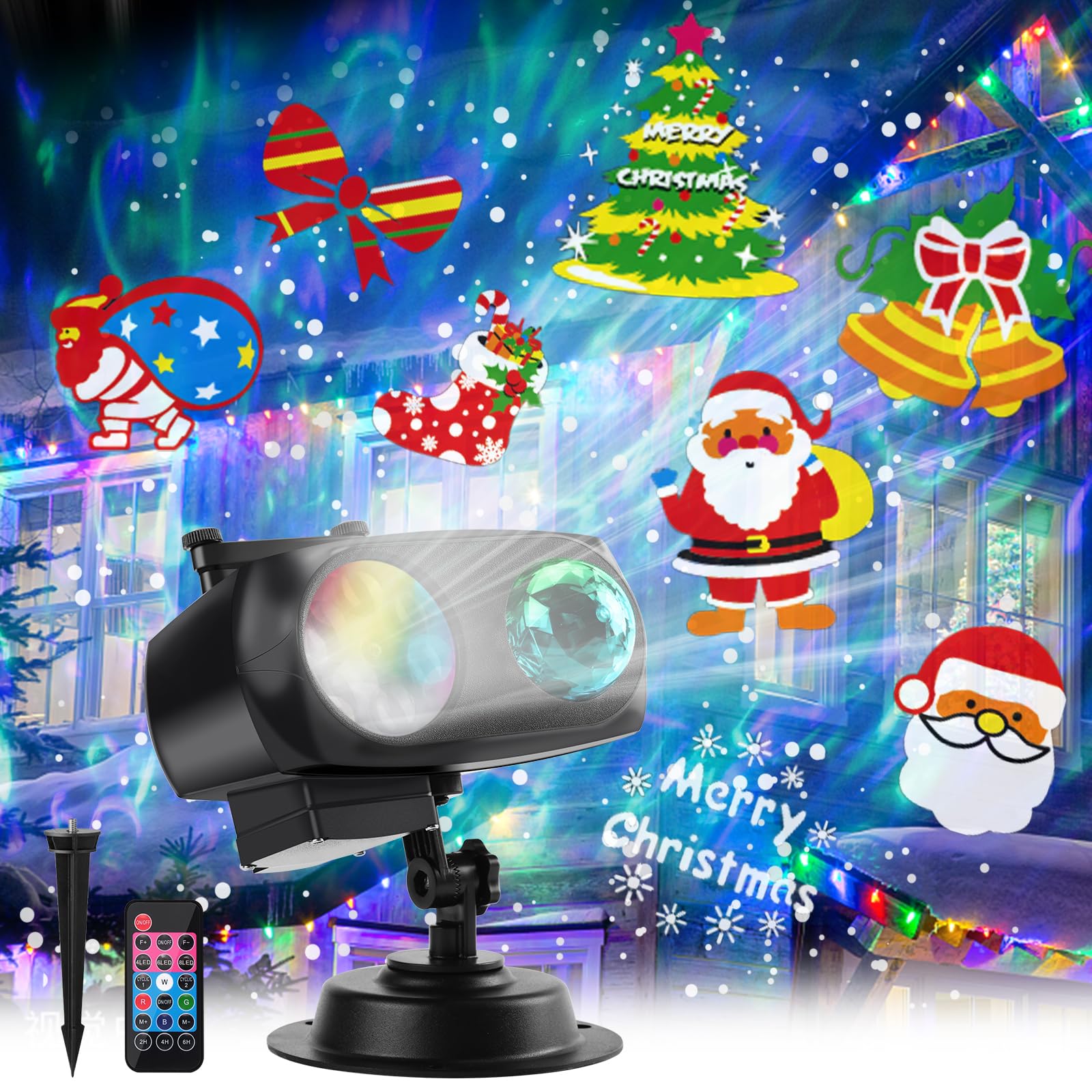Halloween Christmas Projector Lights Outdoor, Brighter 14 HD Slides (3D Ocean Wave+Patterns) Waterproof Outdoor Indoor Holiday Projector Lights for Yard Garden Light Show Xmas Halloween Decorations