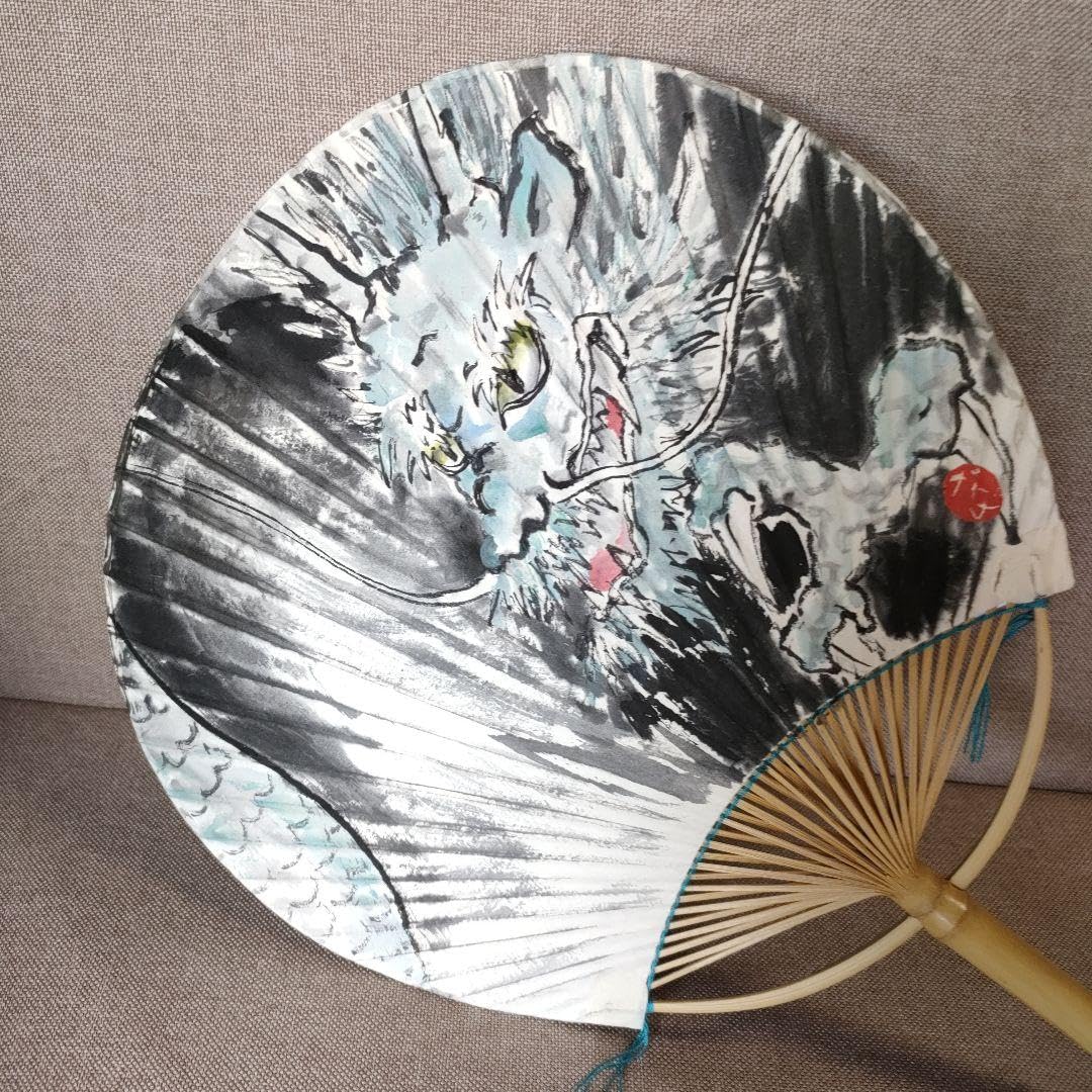 Amazon.co.jp: 水墨画（墨彩）うちわ 団扇 龍 浴衣 着物 祭り 踊 直筆