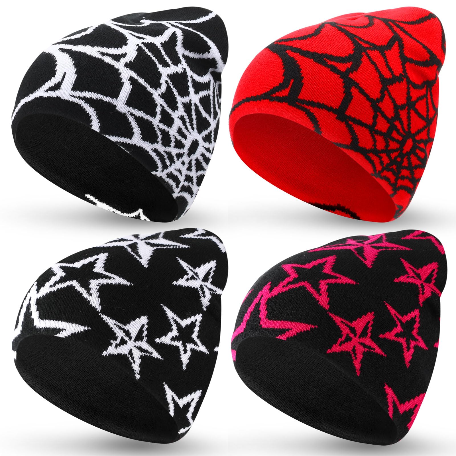 Ramede 4 Pcs Y2k Beanie - Double Sided Graphic Beanies for Men and Women, Acrylic Knitted Y2k Hats Accessories