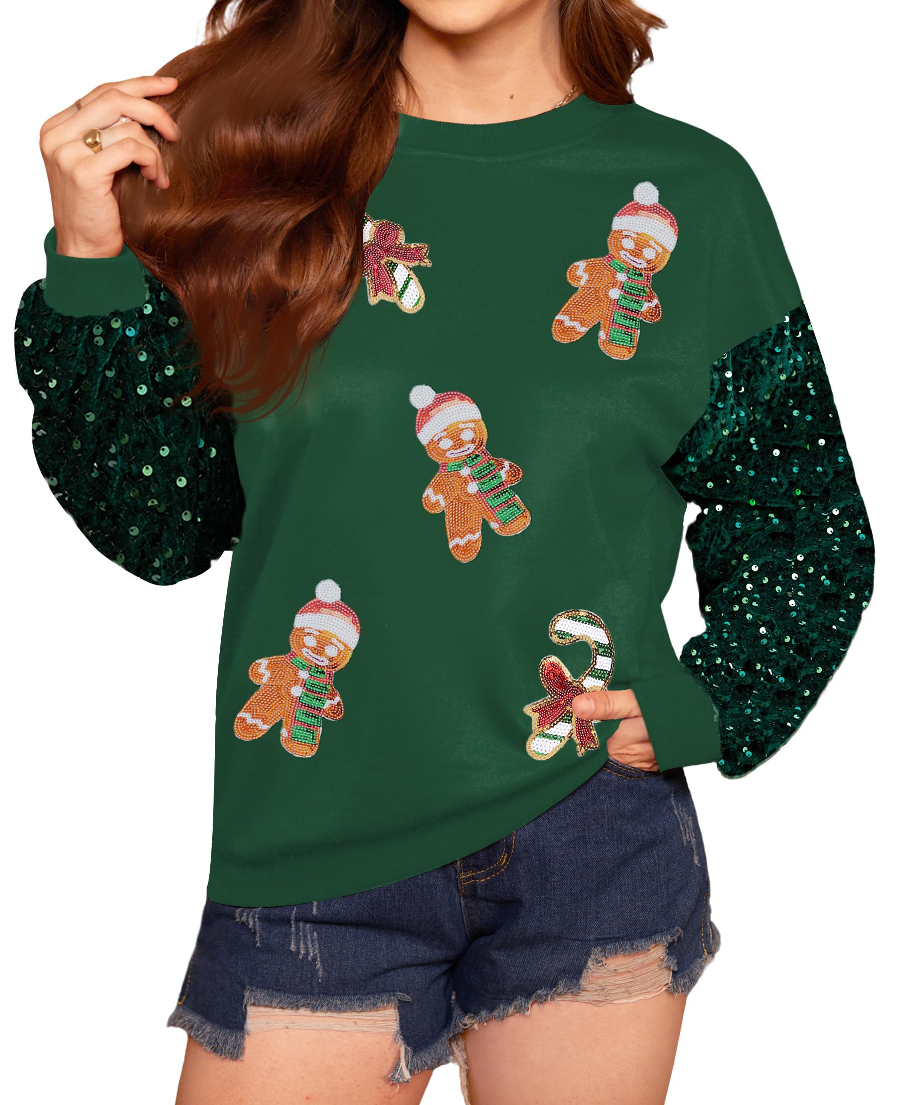 for g and pl Women's Christmas Sequin Long Sleeve Sweatshirts Holiday Crewneck Tops-picture-35