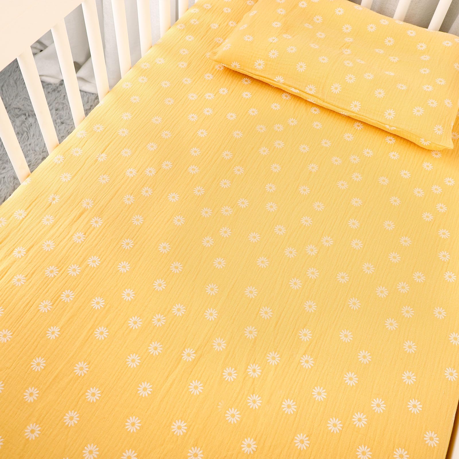 Juego de 2 sábanas de muselina para cuna para niñas y niños, transpirables y cómodas, sábanas para cuna de bebé neutrales, colchón de cuna ajustable y colchón de cama de niños pequeños, 52 x 28