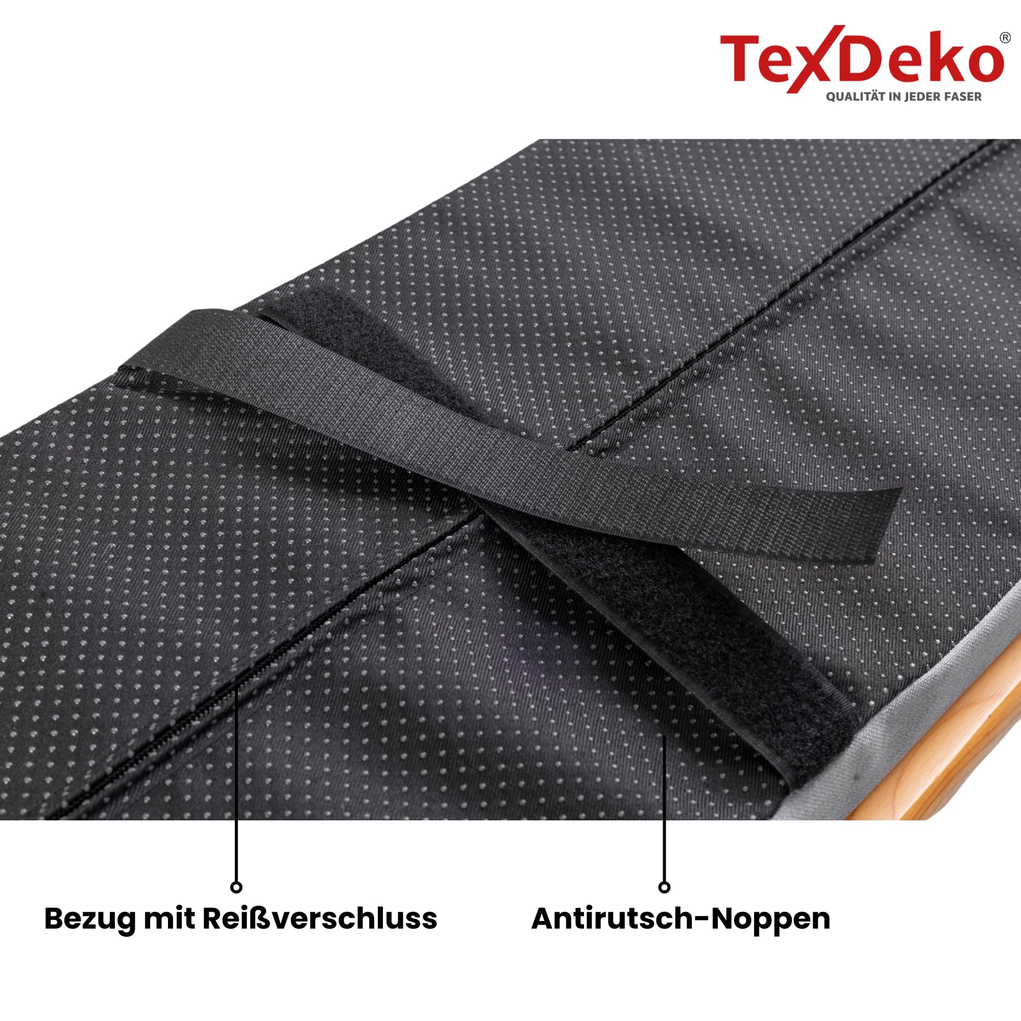 TexDeko® Ecolen Bierbankauflage gepolstert 220x25x4 cm XL für Bierzeltgarnitur mit Anti-Rutsch Boden, wasserabweisend & UV-Schutz, Waschbarer Bezug mit Reißverschluss (Grau)