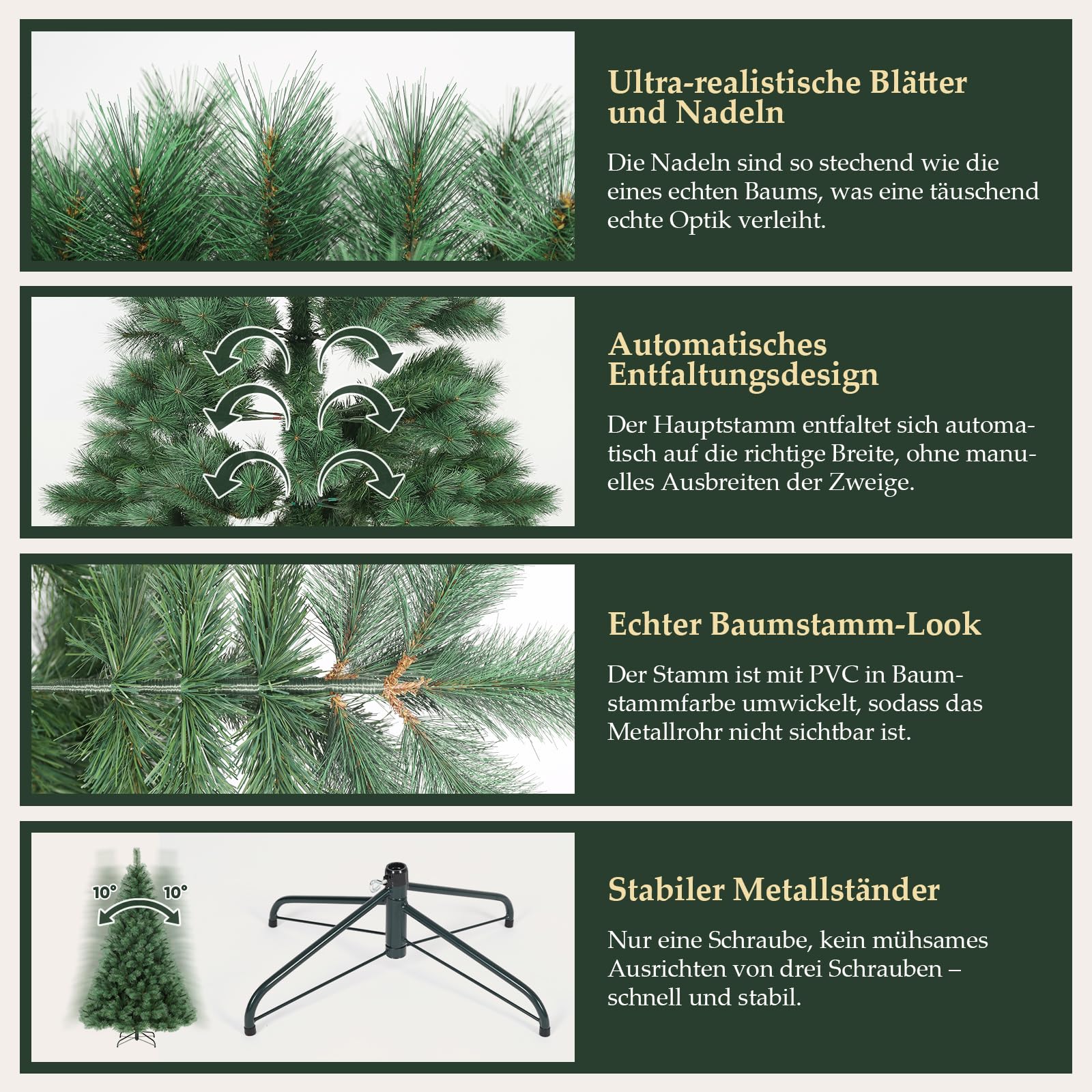 SALCAR Künstlicher Weihnachtsbaum 180 cm, Kiefer Tannenbaum (Ø ca. 100 cm) mit Metallständer, Schnellaufbau-Klappsystem, 1,8 m Christbaum für Innenbereich, einfacher Aufbau