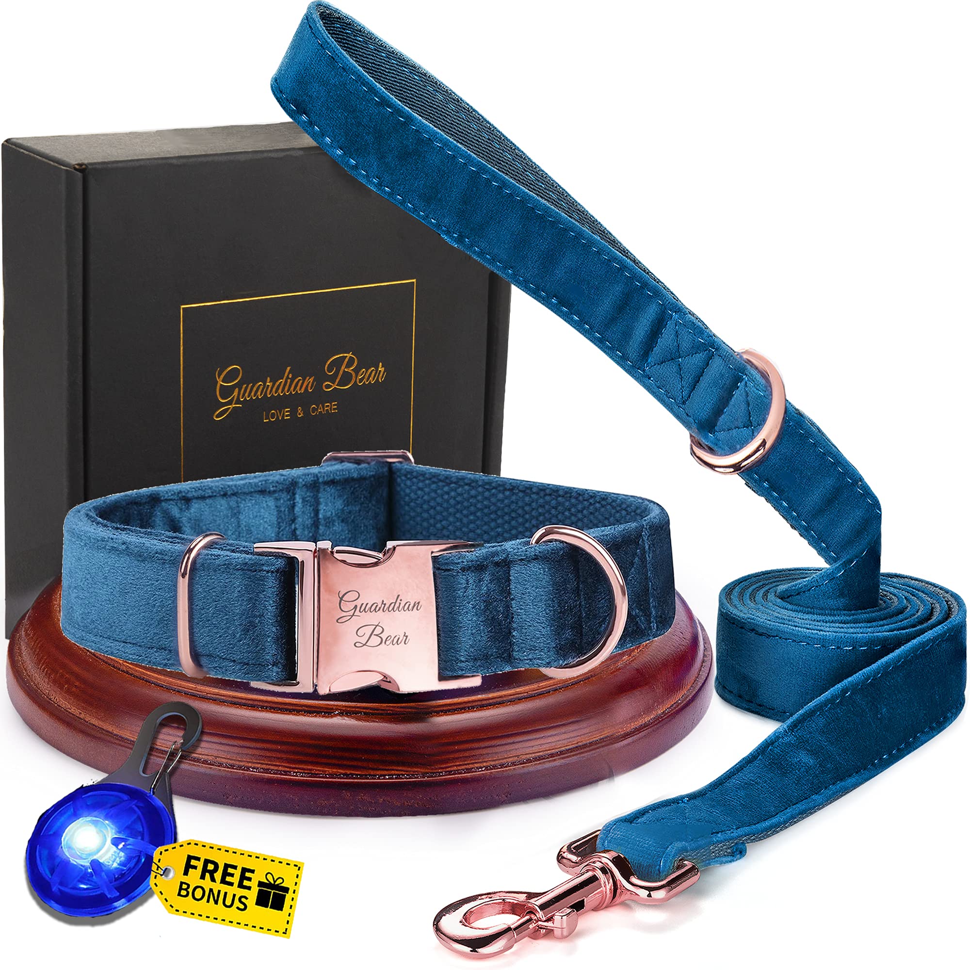 Collar Perro Grande con Correa y Colgante de luz. Set Completo de Terciopelo Suave para Perros, Gatos y Cachorros.