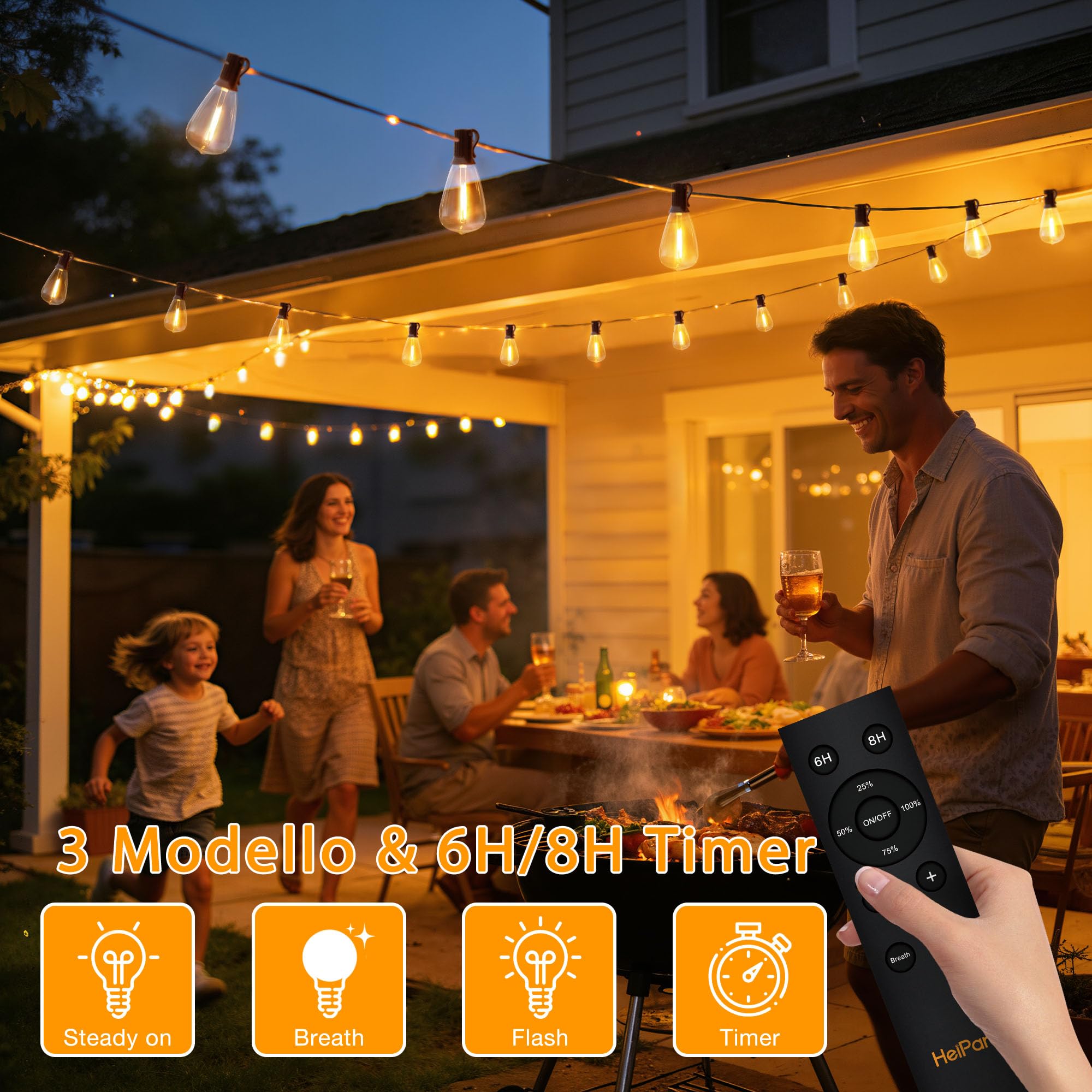 HeiPard Catena luminosa a LED per esterni, 10 m, 15 ST38, con telecomando, timer e dimmerabile, impermeabile per giardino, gazebo, terrazza, balcone, matrimoni, feste