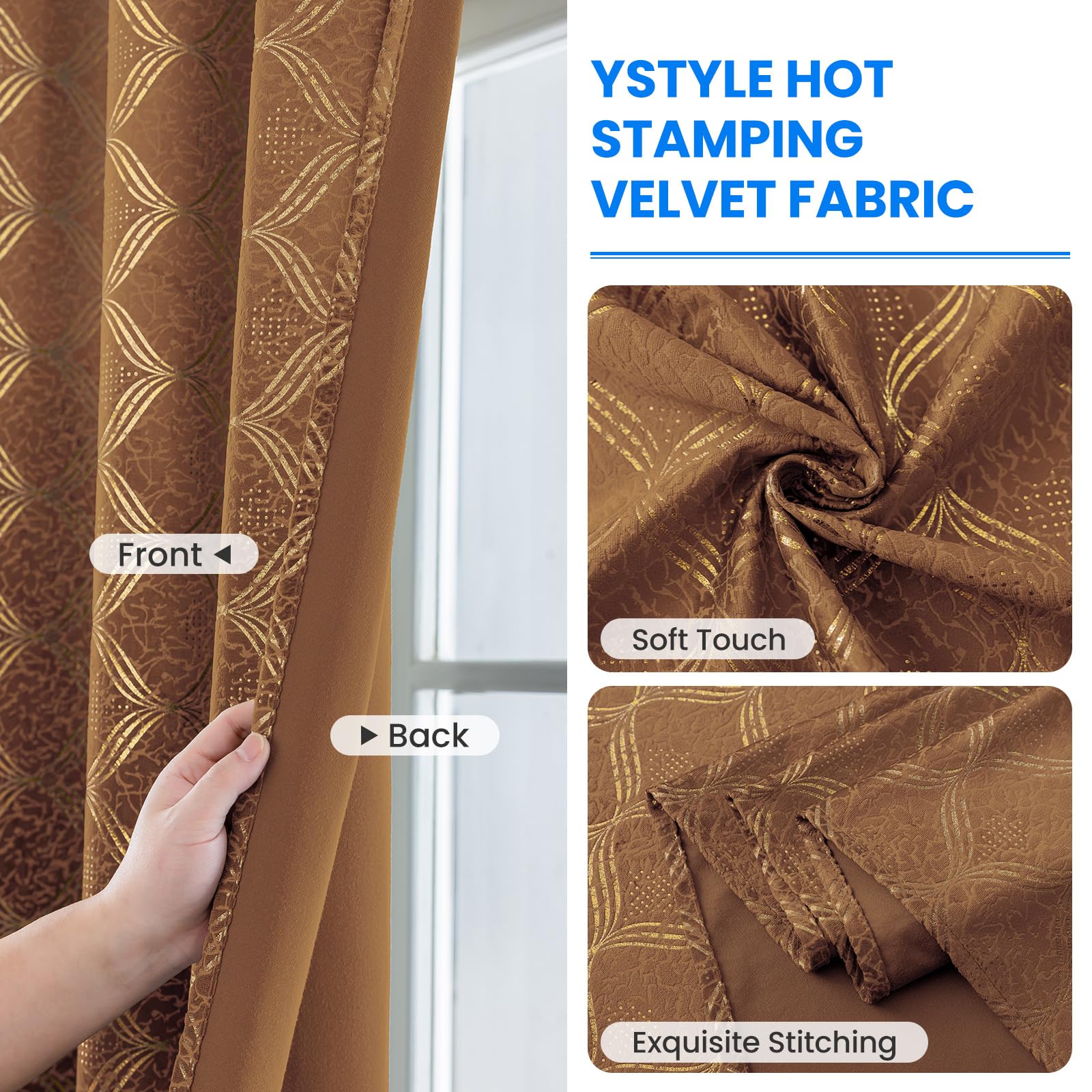Ystyle Tende Per Interni In Velluto 2 Pezzi, 140x225cm, Tende Oscuranti Termiche Isolanti, Anti-Rumore, con Anelli, Tenda Moderna per Camera da Letto e Soggiorno, Caramello