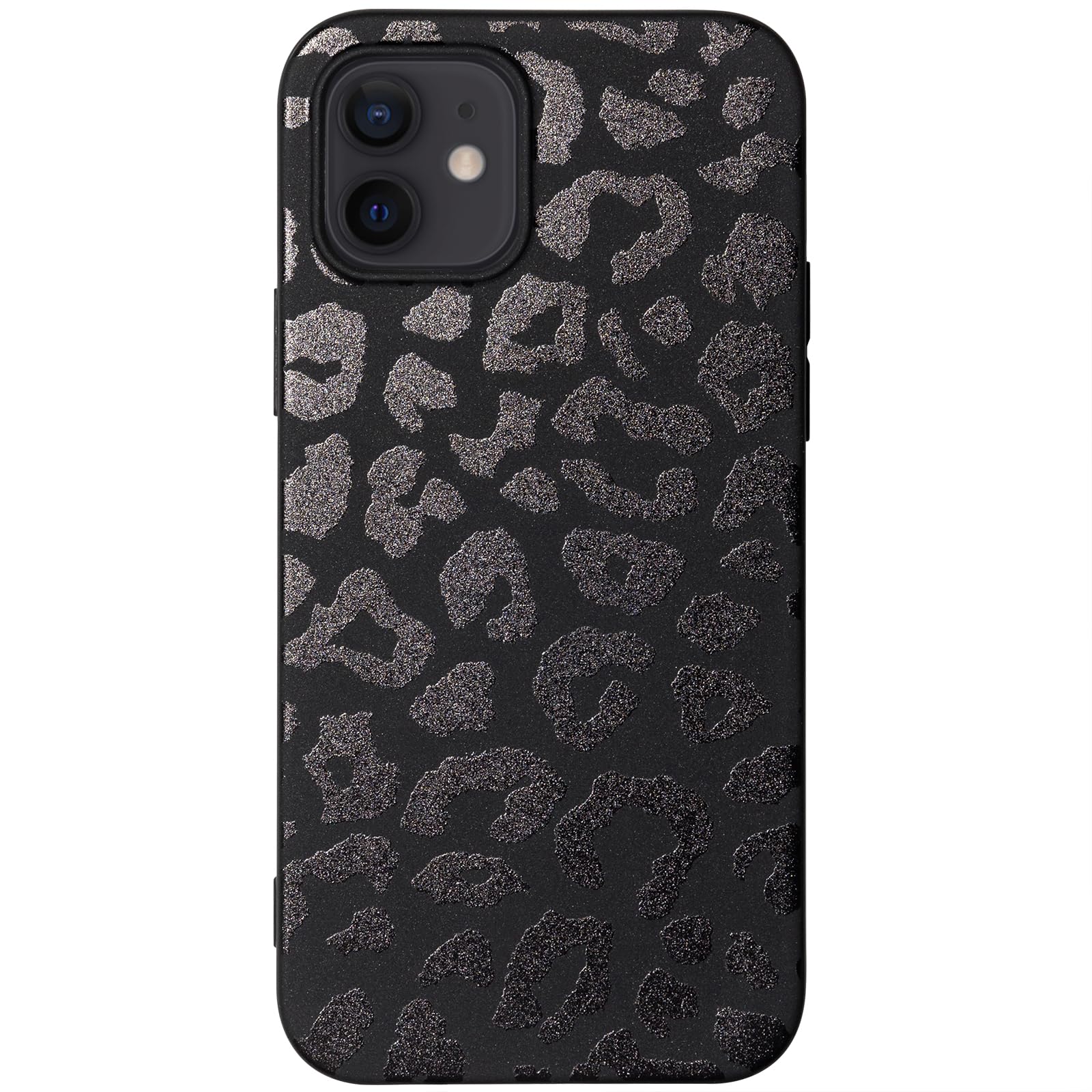Cute Phone Case for iPhone 12, Leopard Pattern iPhone 12 Pro Cases, Aesthetic Animals Art Pattern, Soft TPU Matte Finish Anti Fingerprint Shockproof Cover for Girls Women, Black