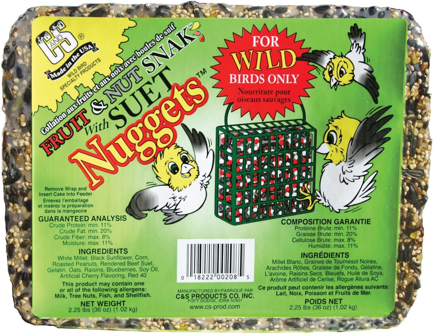 Fruit & Nut Bird Food Snak With Suet Nuggets, 2-1/4-Lb.