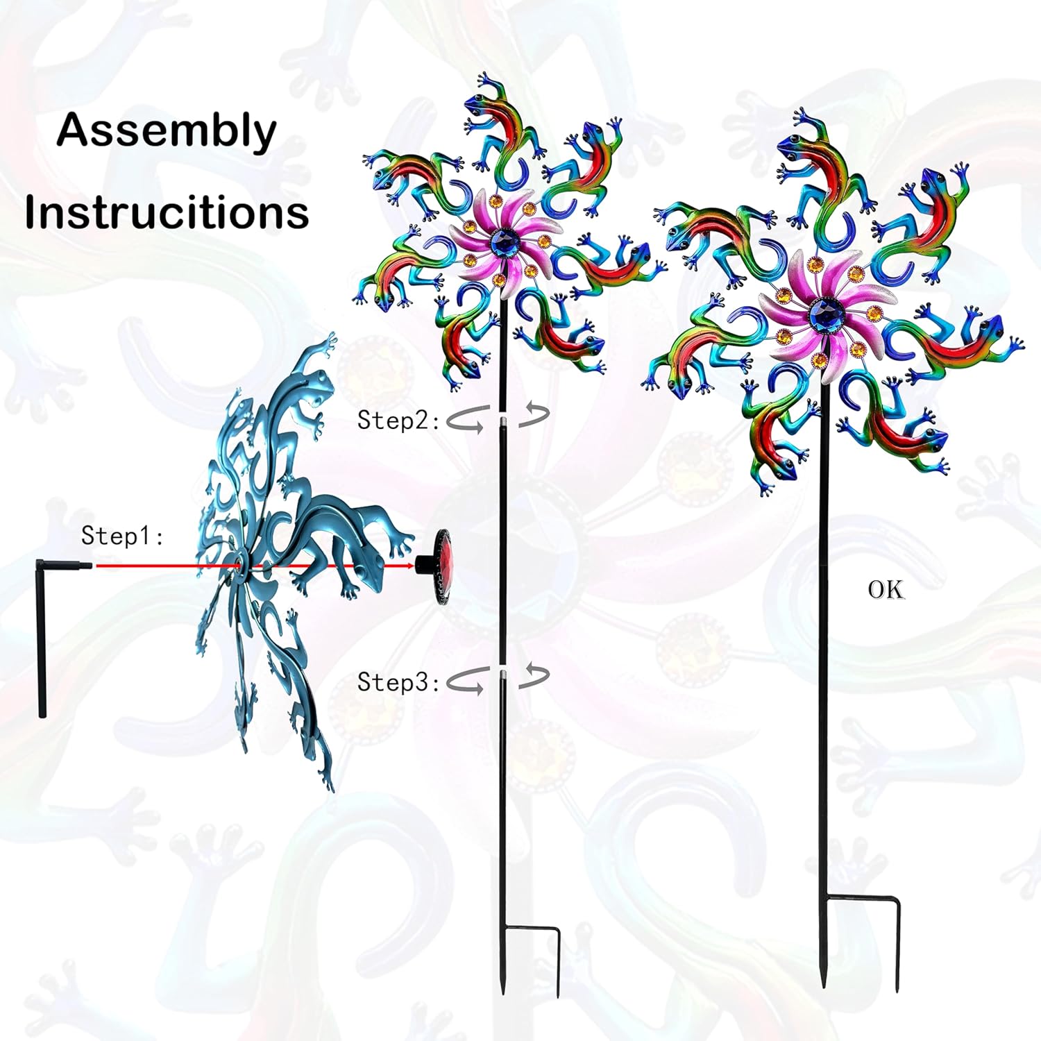 Lizard Spinner Stake 58インチ ブルーメタル ウィンドスピナー 杭付き ウィンドスピナー 庭や庭の芝生パティオ