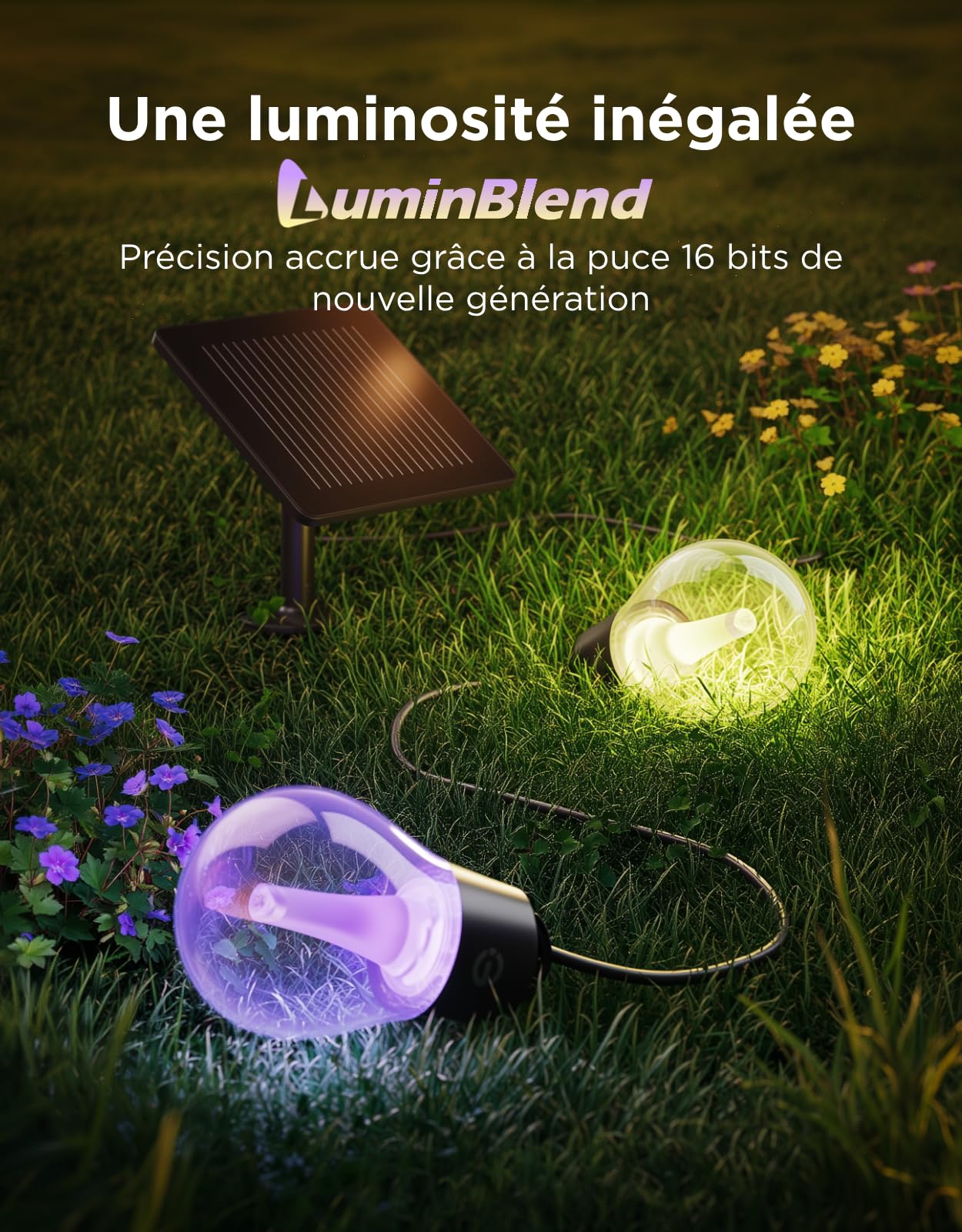 Govee Guirlande Lumineuse Extérieure Solaire 10m, RGBICW 16M Couleurs, 50lm | 112 Modes Scène et Contrôle App, Uniquement Bluetooth, 8 LED Réglables Incassables, IP67 pour Jardin, Terrasse, Balcon