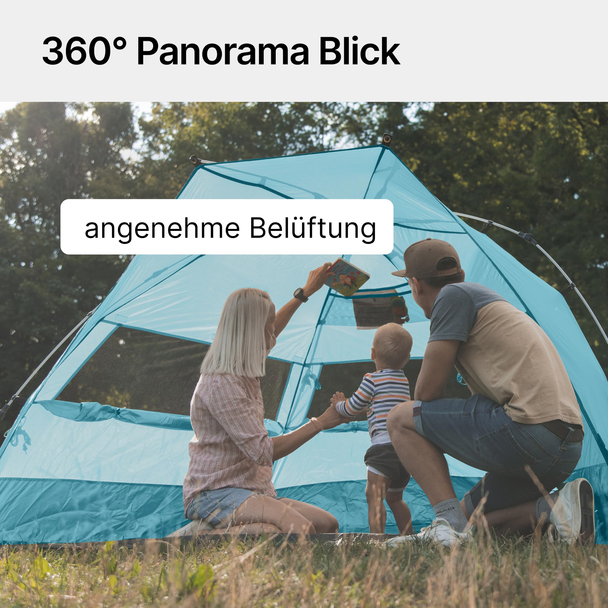 qeedo Quick Bay Pro Große Strandmuschel UV-Schutz UV80 3 Personen inkl. Sandheringe Roll-in-Bag