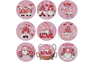 8PCS Valentines Day Diamond Painting Valentines Coasters Crystal Rhinestone Drink Coaster Set for Home Decoration