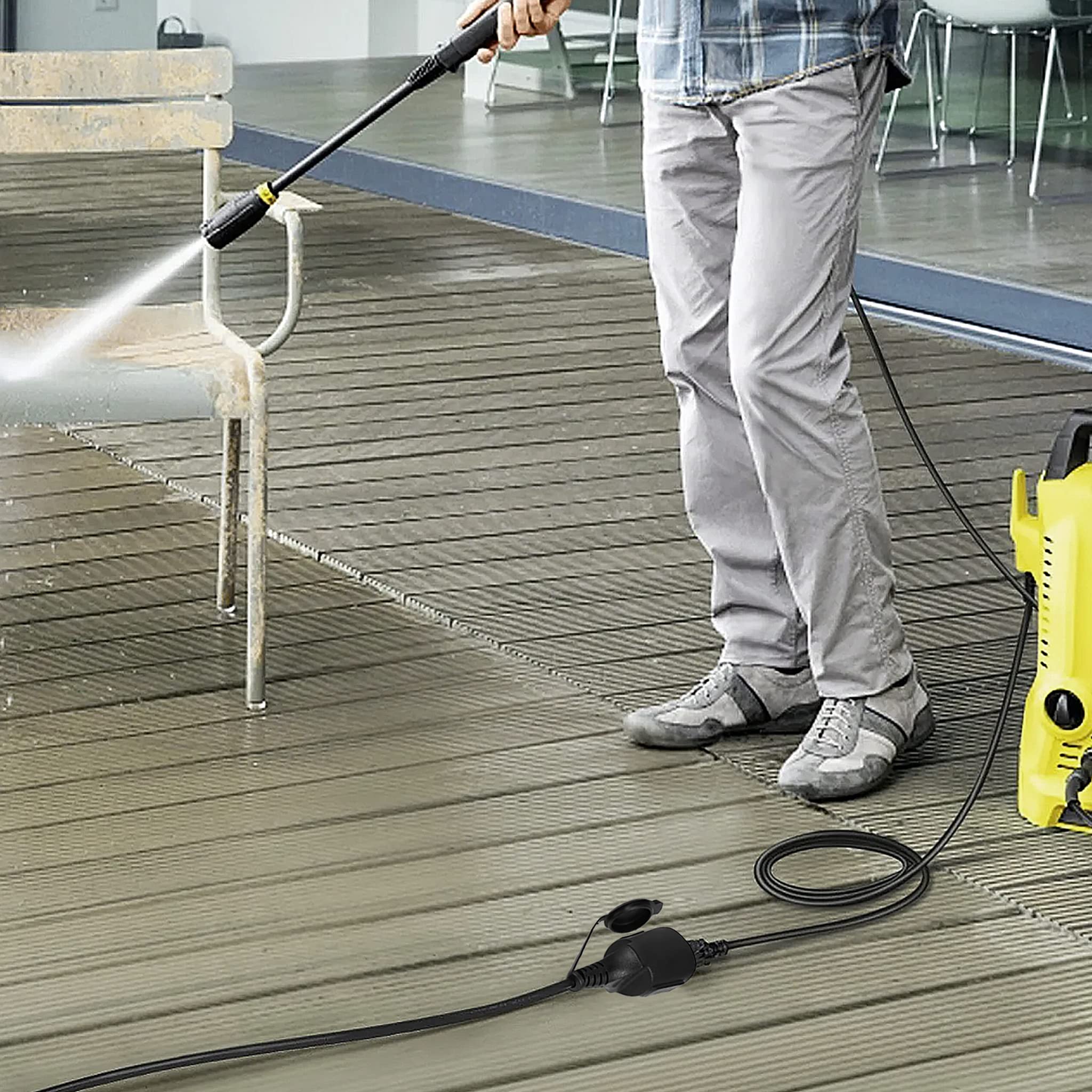 UISEBRT Cavo di prolunga Schuko da 30 m, con spina piatta 3500 W, 230 V, IP44, cavo di alimentazione con tappo di protezione per esterni, con contatto di protezione H05VV-F3G, cavo di prolunga per