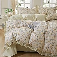 Vista 112 de 3 piezas de juego de funda de edredón tamaño individual XL, funda de edredón blanca con estampado floral azul, ropa de cama coquette de algodón