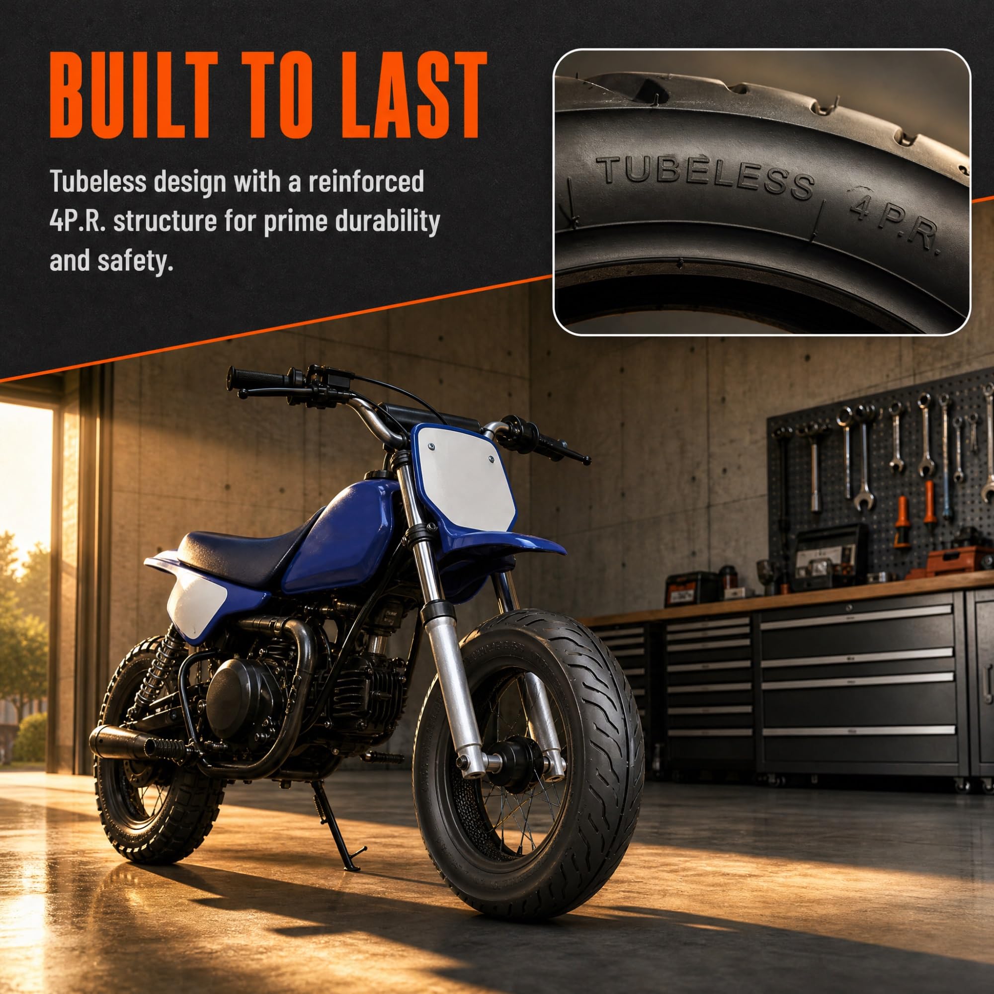2.75-10 Pneumatico Tubeless, Copertone Anteriore Posteriore per Dirt Bike Mini Moto, Battistrada Stradale Scanalato Tutto Tempo, 37J 4PR Carico Max 128kg (282Lbs)