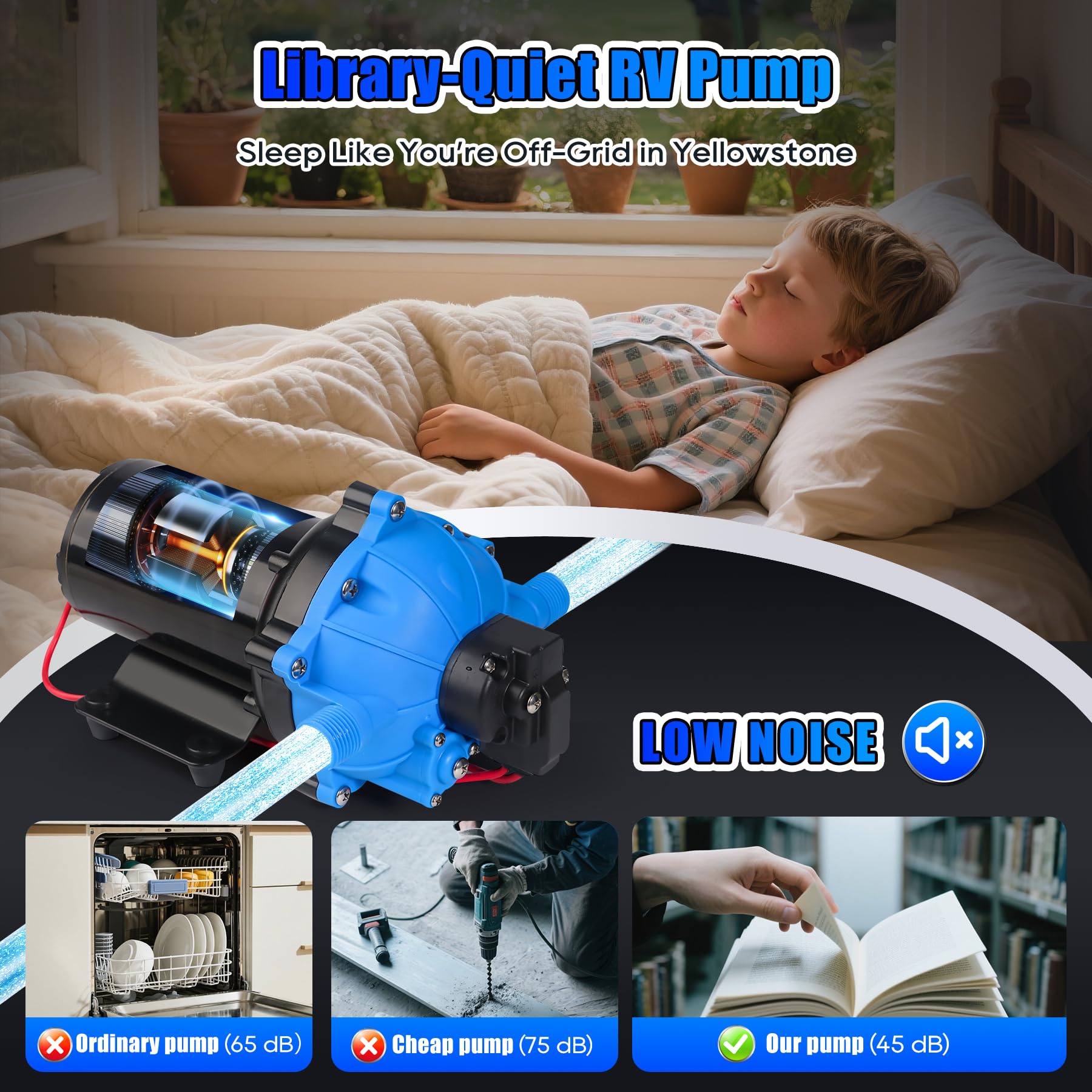 [Zaktualizowana wersja] 12 V DC 7 GPM 70 PSI pompa membranowa samozasysająca pompa membranowa z przełącznikiem ciśnieniowym i wytrzymałym sitkiem do kampera, morskiego, jachtu, przyczepy kempingowej