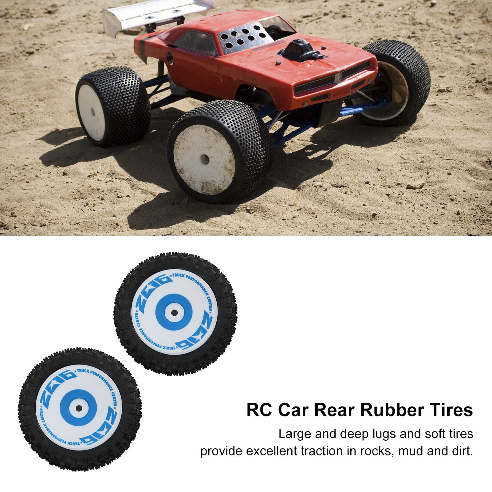 Tbest 1 paire de pneus arrière en caoutchouc pour voiture RC, pièce de mise à niveau de voiture RC pour télécommande 1/12 124017 Accessoires de modèles
