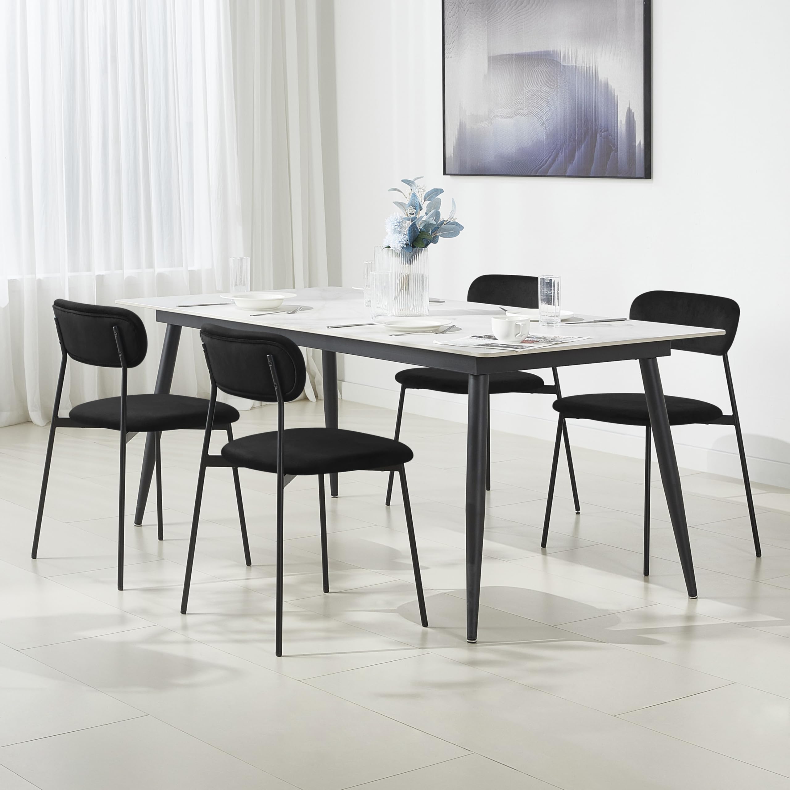 Lestarain 4X Sillas Comedor con Respaldo, Sillas Cocina con Asiento Tapizado, Sillas Modernas para Dormitorio, Salón y Cocina, Sillas Comedor Nórdicas, Terciopelo, Negro