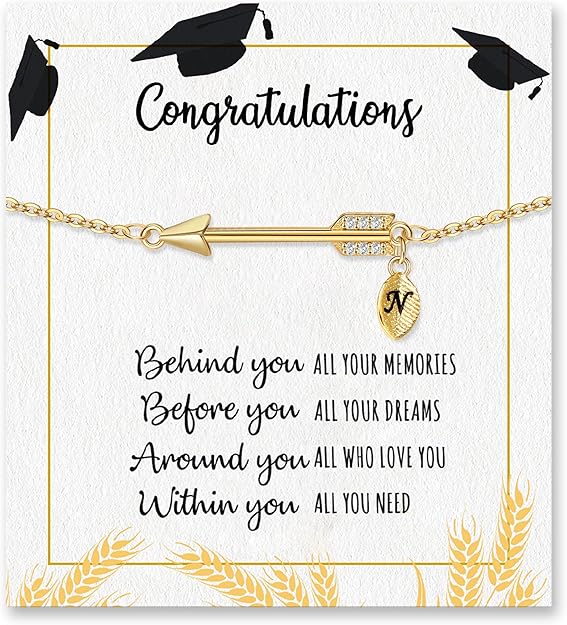 Graduation Gifts for Her 2025, 2025 Graduation Gifts High School College Graduation Gifts for Teen Girls 5th 8th Grade Masters Degree Grads Initial Bracelets for Women Letter A-Z Charm Bracelet Daughter Niece Granddaughter Girlfriend Jewelry