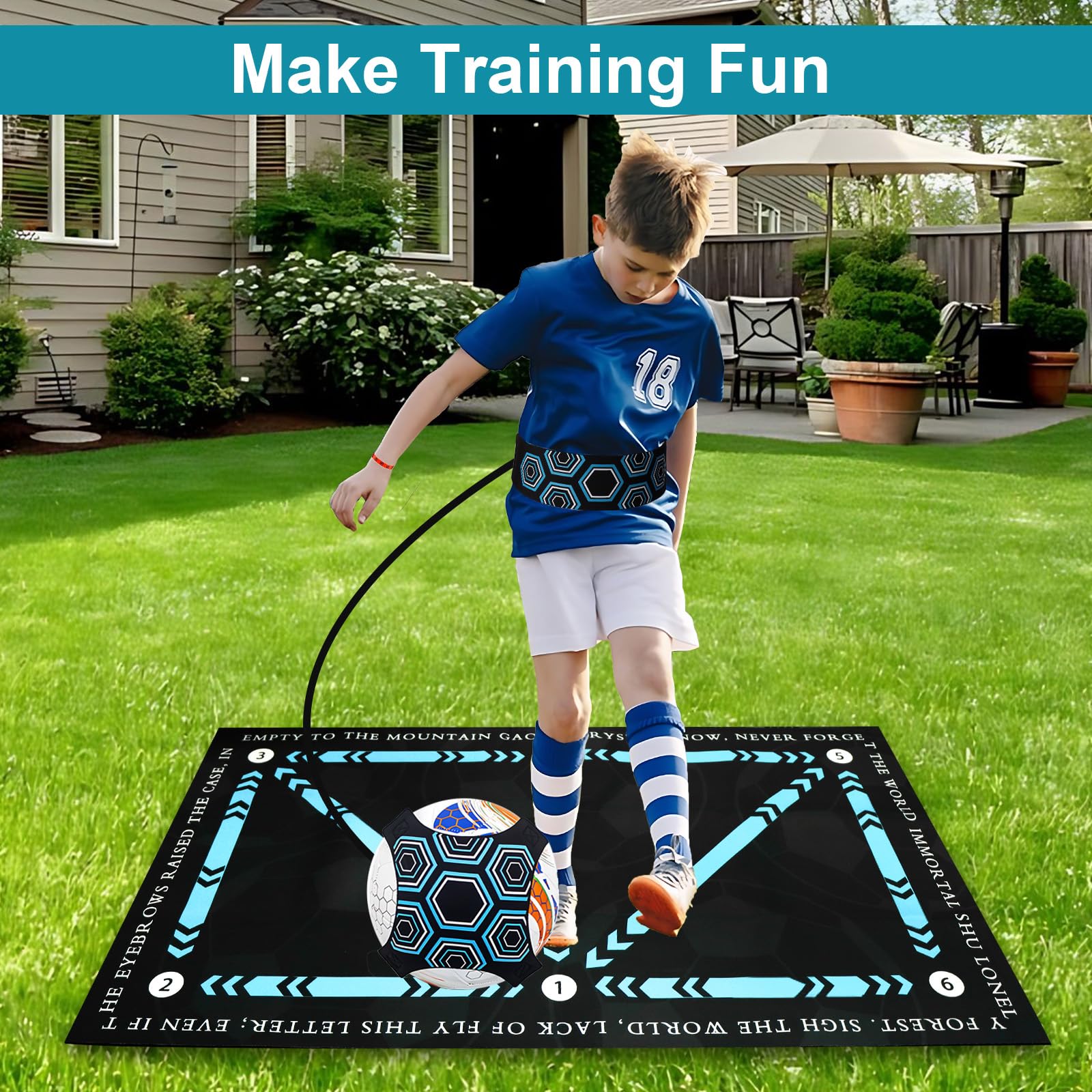 Fussballmatte Training Kinder, Fußballmatte mit Fussballtrainer, Rutschfest Silent Fussball Matte, Fussball Geschenke Jungen für Ballkontrolle & Schritt-übungen(60x90 cm)
