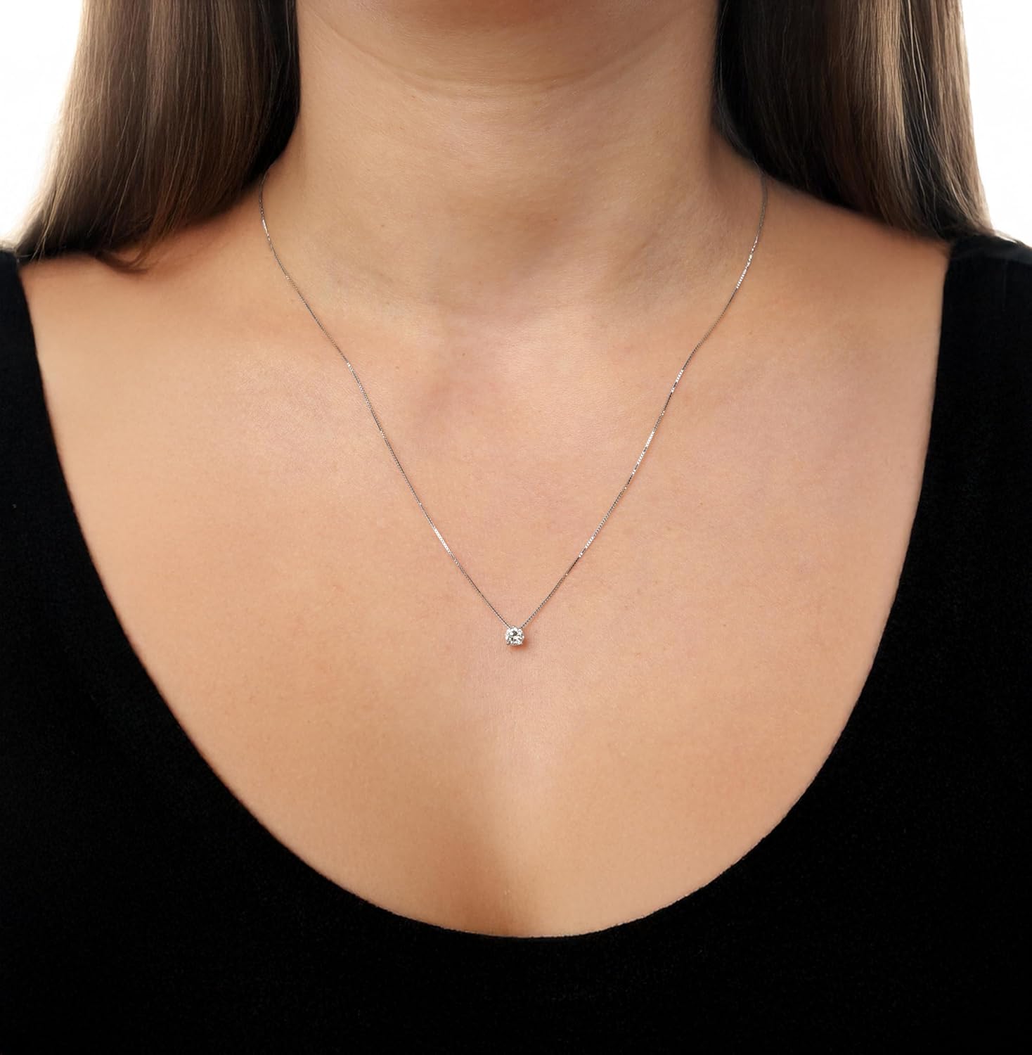 Lavari Jewelers 1/4 to 1 Carat Lab Grown Diamond Solitaire Pendant Necklace for Women in 14k White Gold on 18 Inch Chain (G-H, VS2-SI1, cttw) Spring Ring