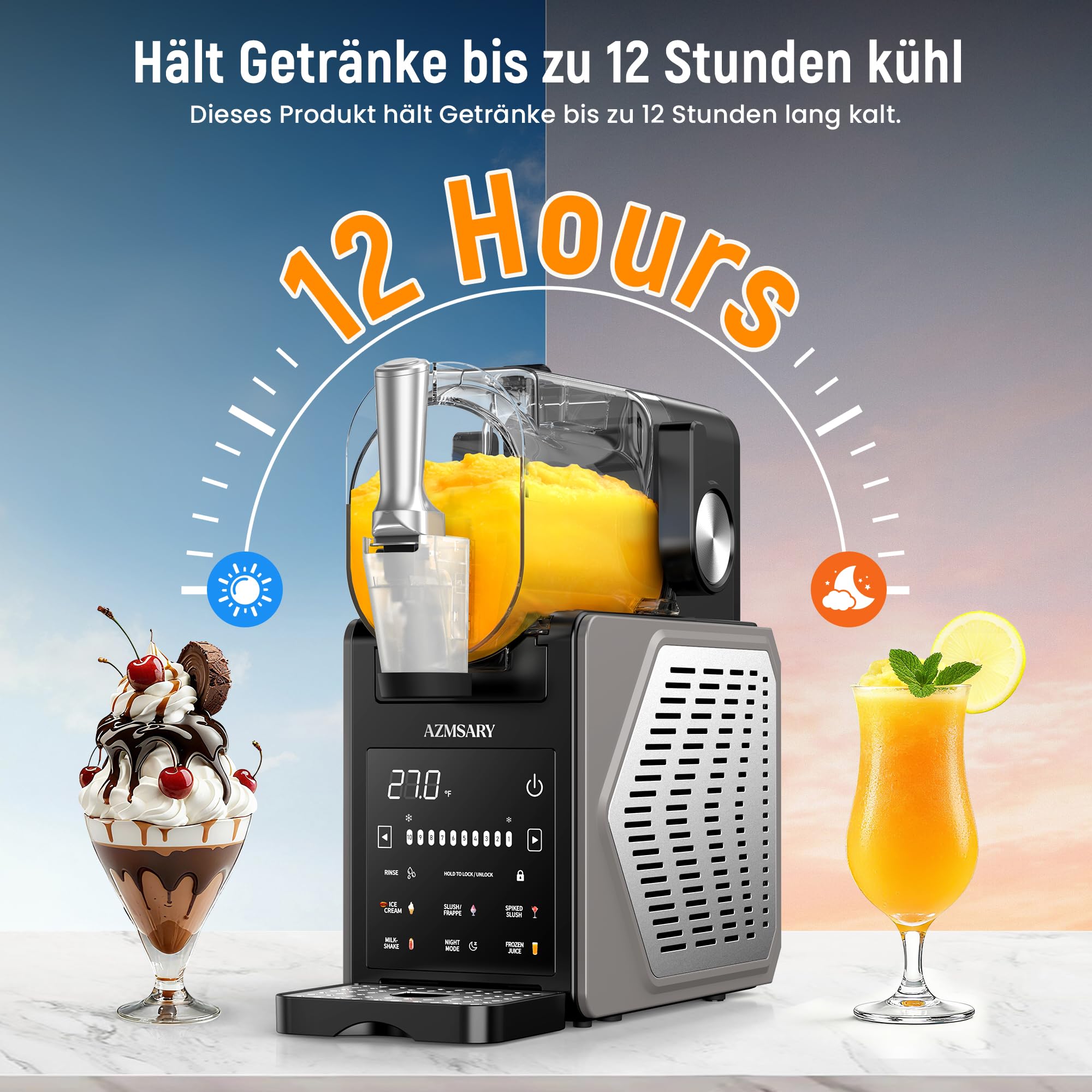 Slush Maschine 2,5 L Eismaschine mit LED-Display, 6 Programmen, automatischer Reinigung