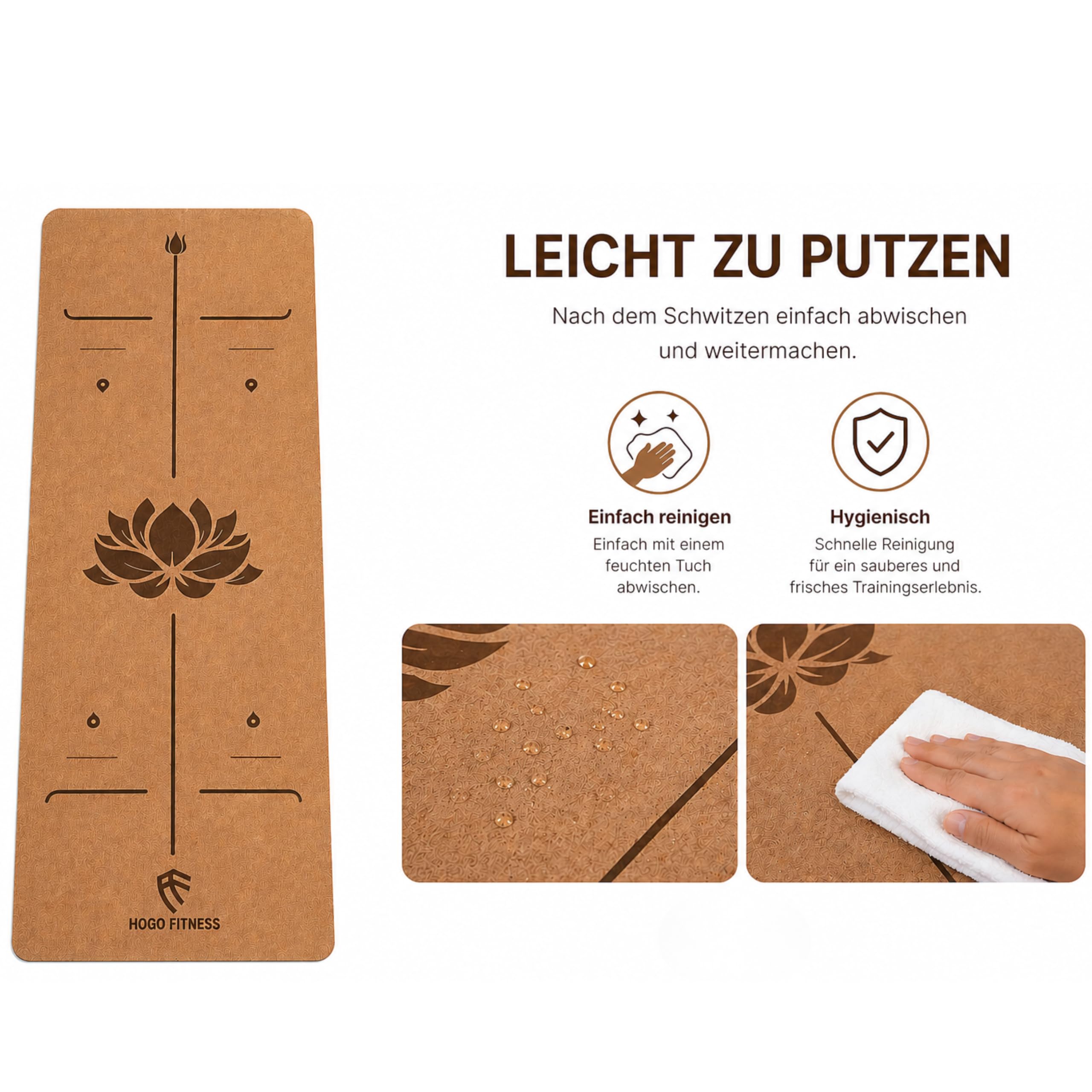 Esterilla de yoga de corcho premium (5 mm, 183 x 66 cm), antideslizante, con líneas de alineación, esterilla de pilates y entrenamiento ecológica, incluye bolsa de transporte