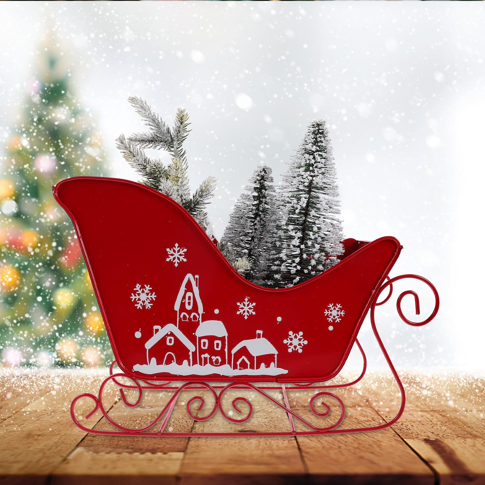 SHERCHPRY Schlitten Weihnachtsdeko aus Metall und Pvc Klassische Weihnachts Tischdekoration im Schlittenstil Dekoratives Foto Requisit für Weihnachtsfeier und Festdekoration