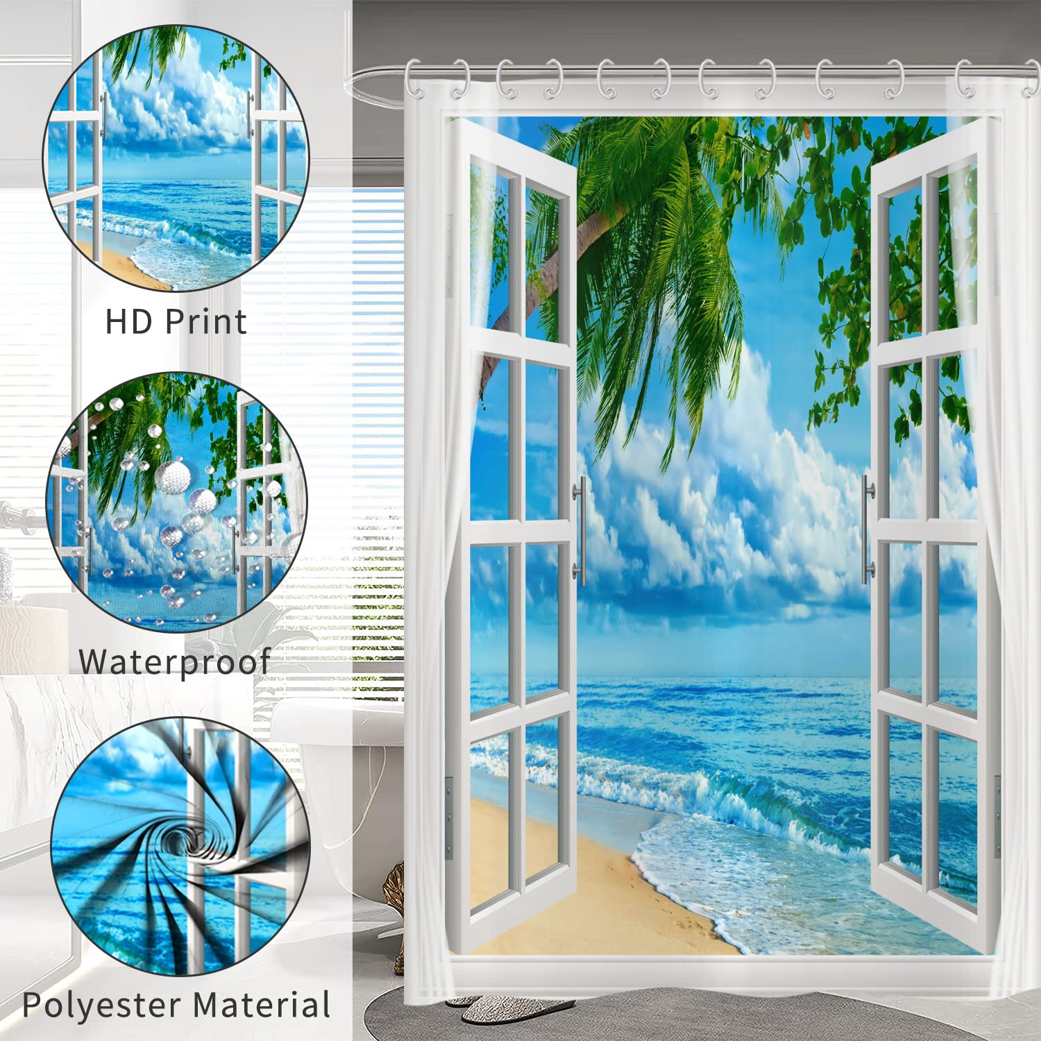 Strand-Duschvorhang Mit Surfbrett-Motiv – 175x190 Cm, Wasserdicht, Mit Haken
