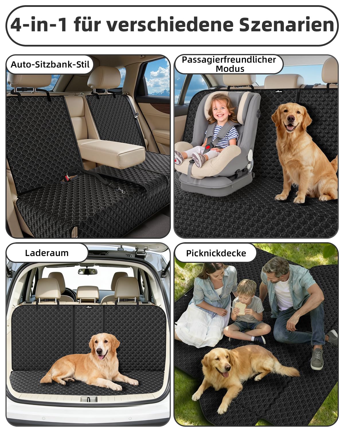 Hundedecke Auto Rückbank Kompatibel mit Kindersitz und Hundegurt Autoschondecke Hund Rücksitz Wasserdicht Kratzfeste Hundematte Auto Rückbank Universal für PKWs LKWs und SUV mit Hundegurt