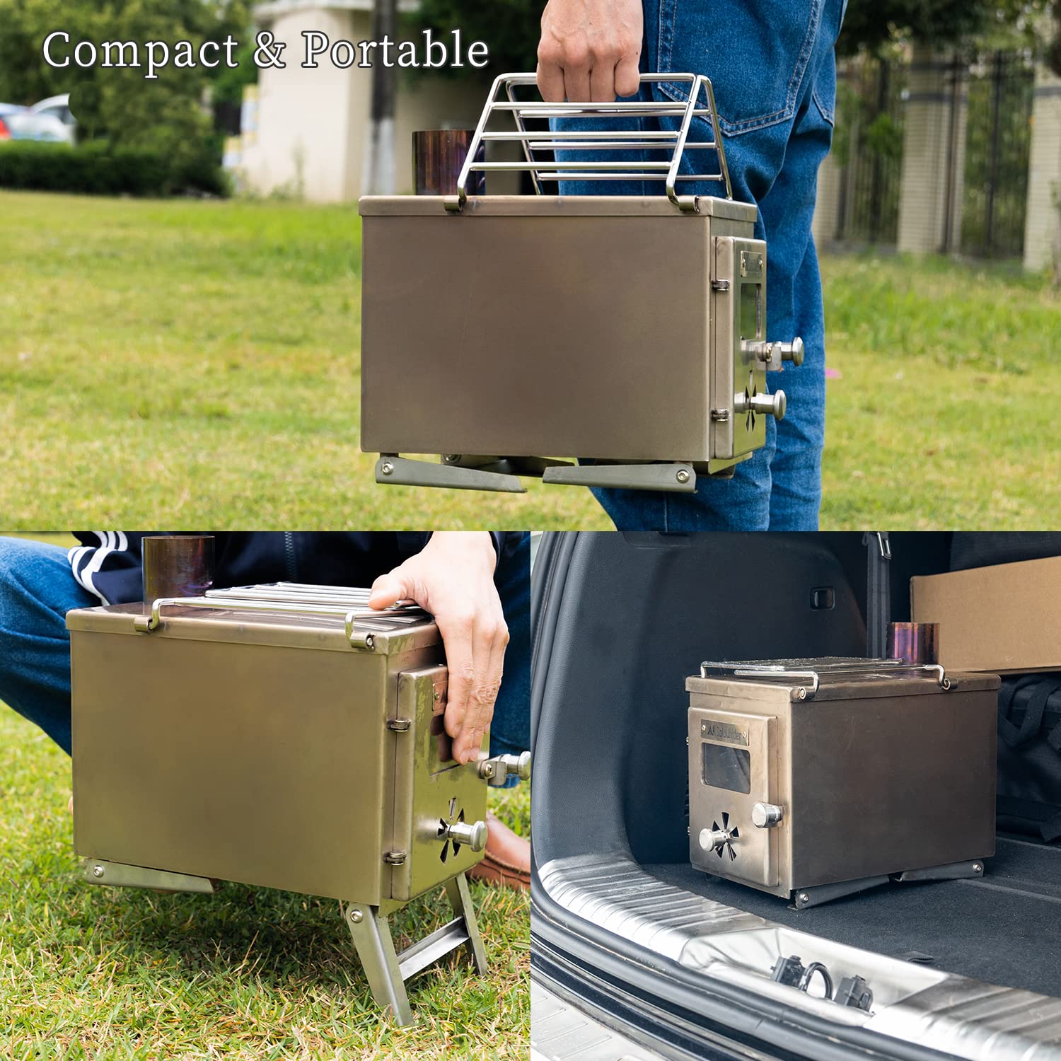 Amazon.com: SoloWilder Hot Tent Stove Portable Outdood Stove for Shelters,  Heating, Camping and Cooking (Stainless Steel, S) : Sports u0026 Outdoors
