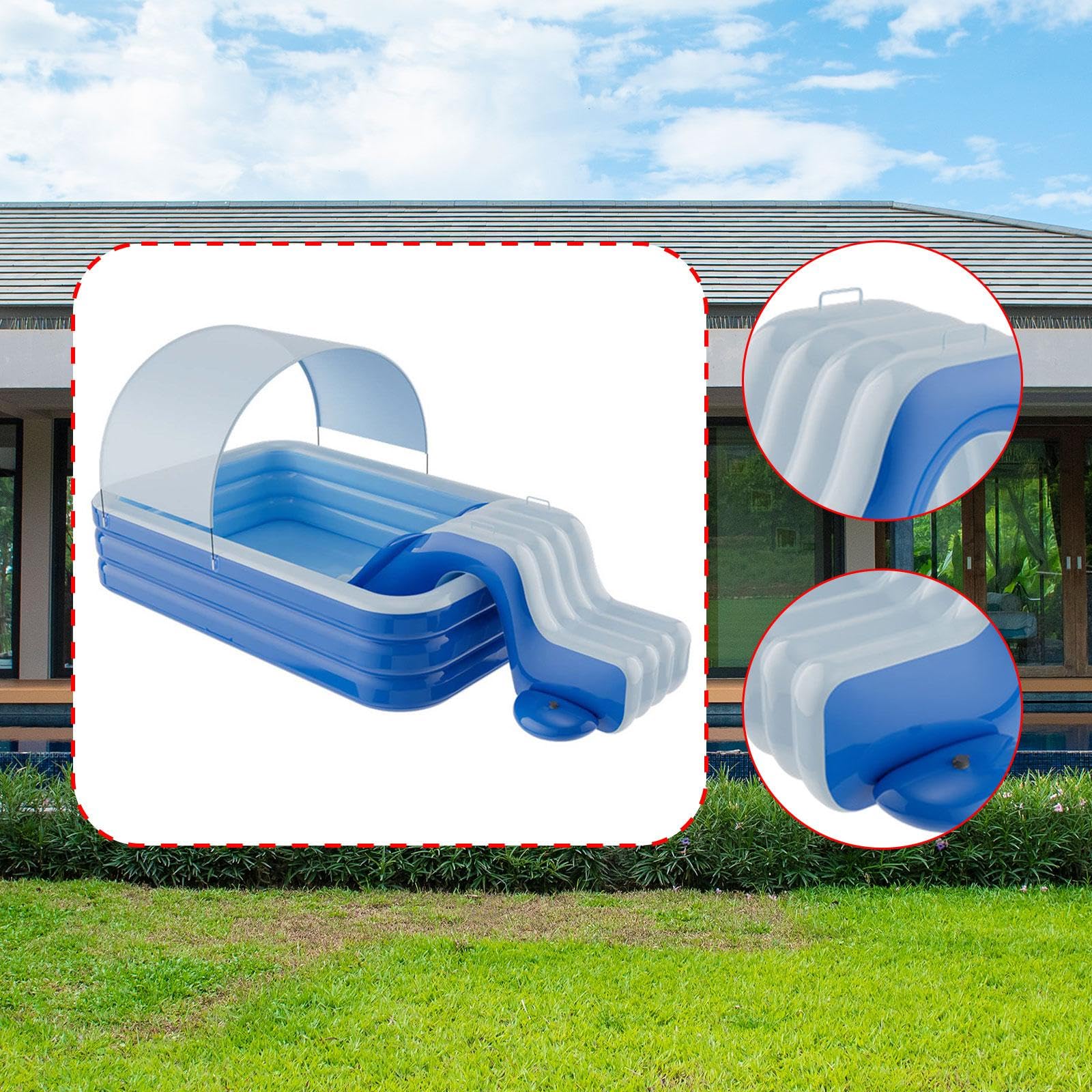 Tobogán Inflable, Centro de Juegos Inflable, Escalones Anchos, Fácil de Inflar, Divertido Juguete para Piscina en El Jardín, Patio Trasero Y Fiestas D, Azul Y Blanco