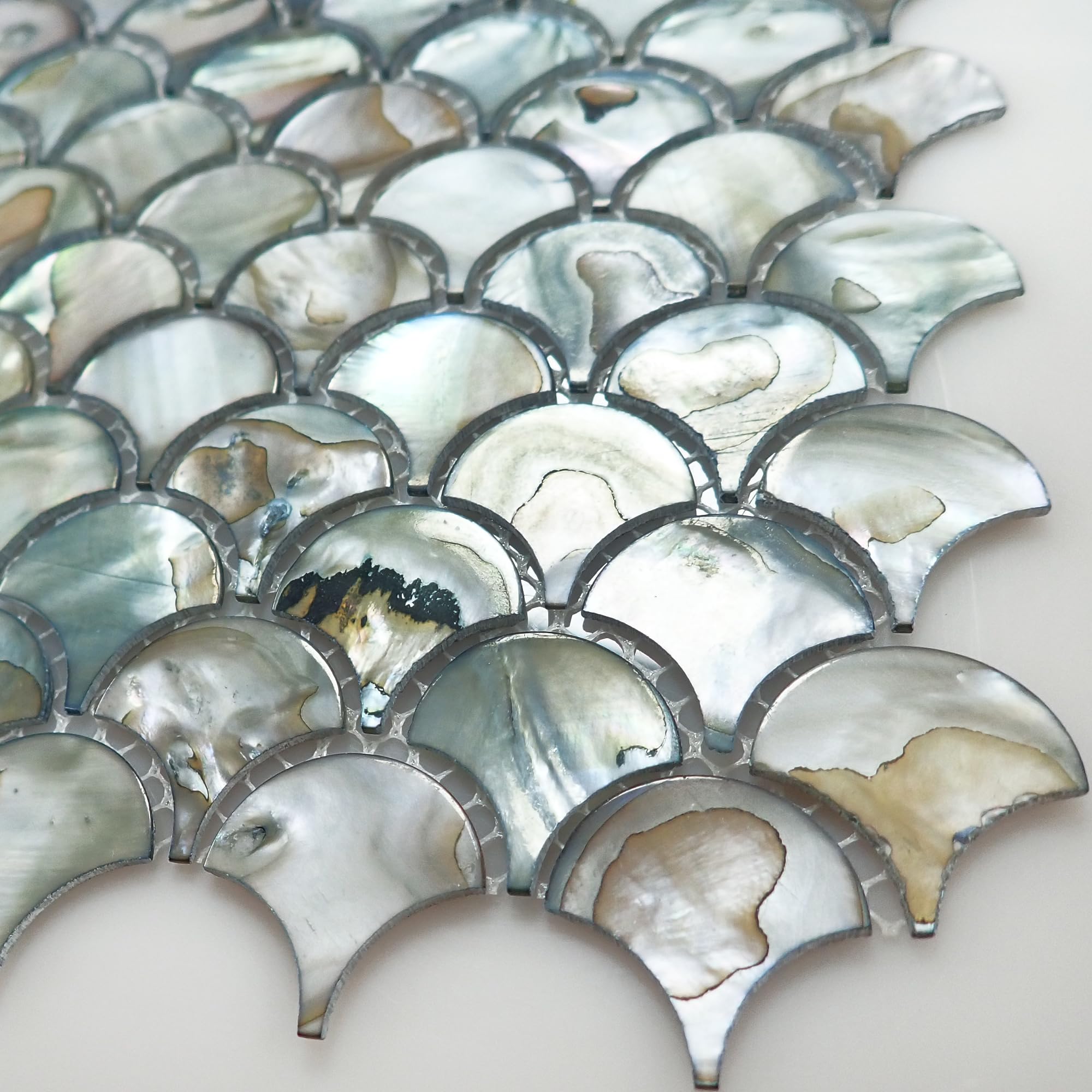 Incudo Grey Mother of Pearl Fan Mosaic Tile - 300x300mm, Mesh Backing - Image 2