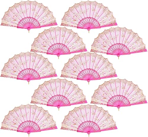 Miniatura 14 de QIRMIZI Paquete de 10 ventiladores plegables – Abanicos de mano de estilo español de mano, abanicos de mano a granel para bodas, fiestas de té,