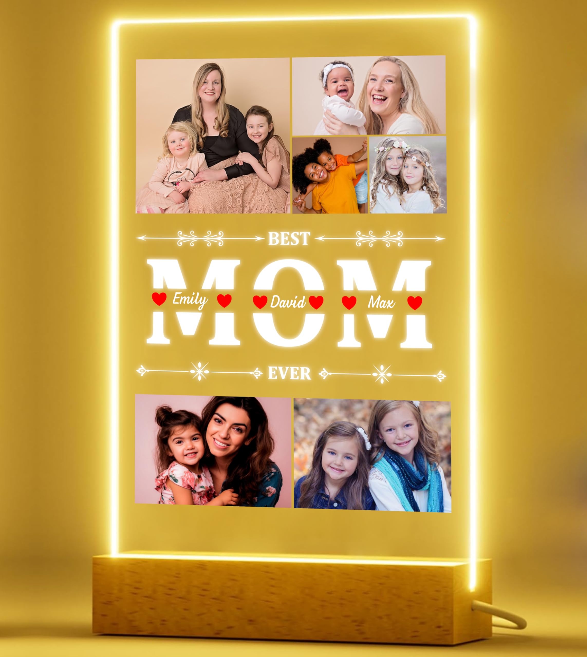 PB TECH Personalised Gifts for Mum from Daughter Son, Mum Valentines Birthday Gifts with Customised Photo Frame Acrylic Plaque Night Light Mother's Day Photo Gift Mummy Gifts