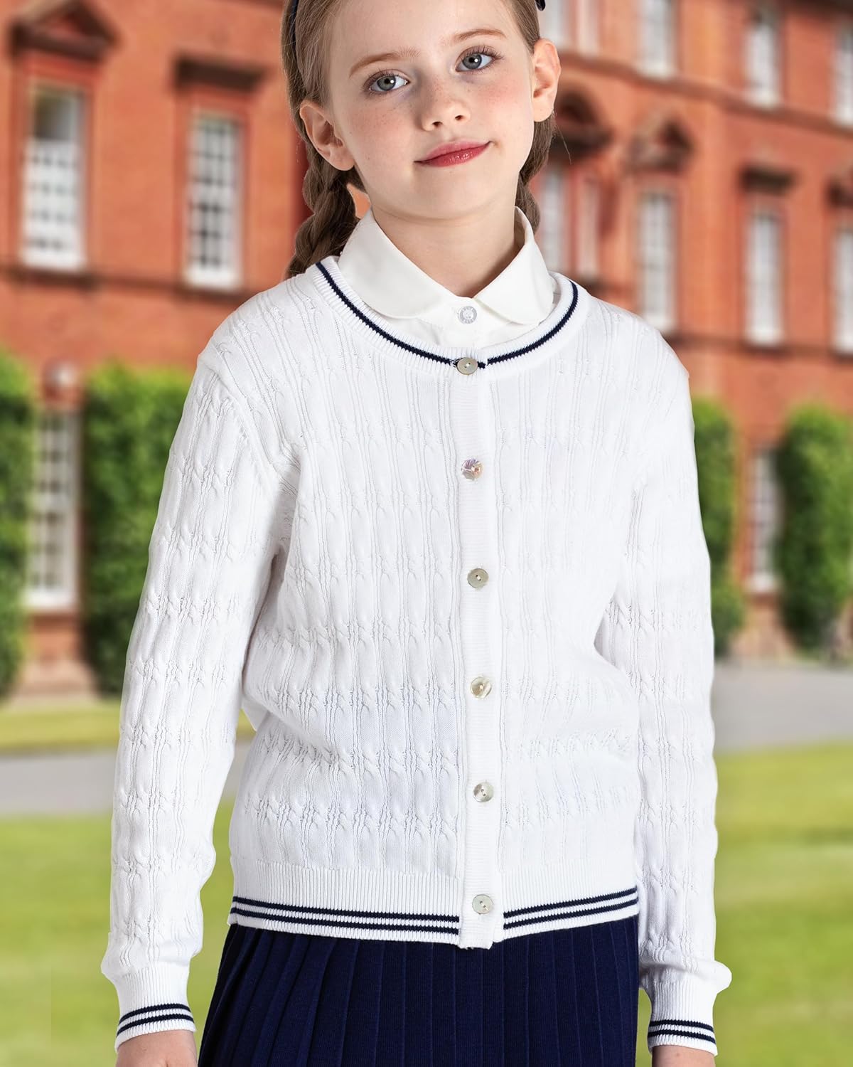 BOBOYOYO Girls Cardigan Kids School Uniform Sweater 100% Cotton Knit Girls Sweaters Button Crewneck Toddler Cardigans - Image 3