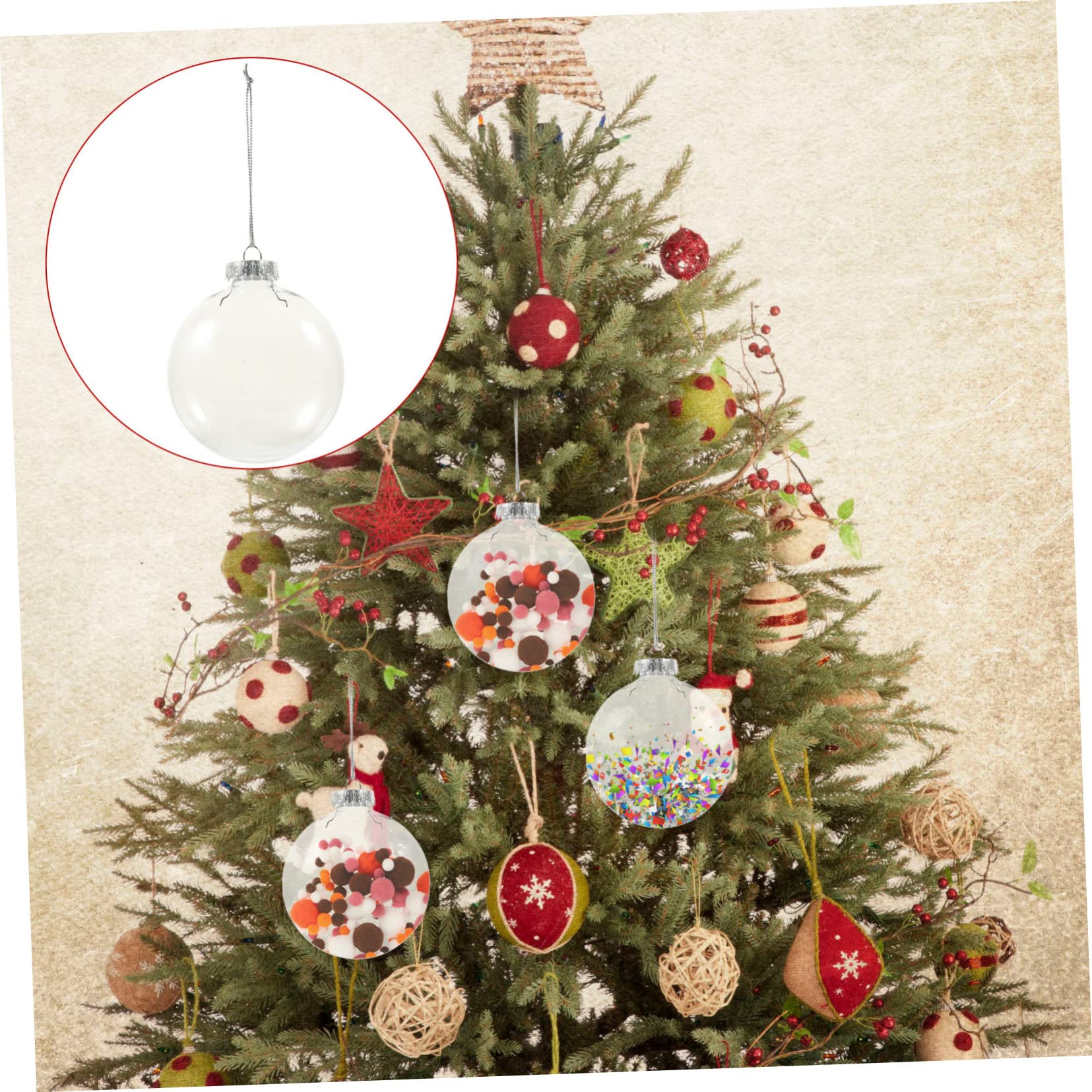 Bolas Navideñas Transparentes Rellenables 10 Cm, Bolas Planas De Plástico Transparente para Decoración DIY, Adornos Rellenable para Árbol De Navidad, Boda y Fiesta, Paquete De 6 Unidades