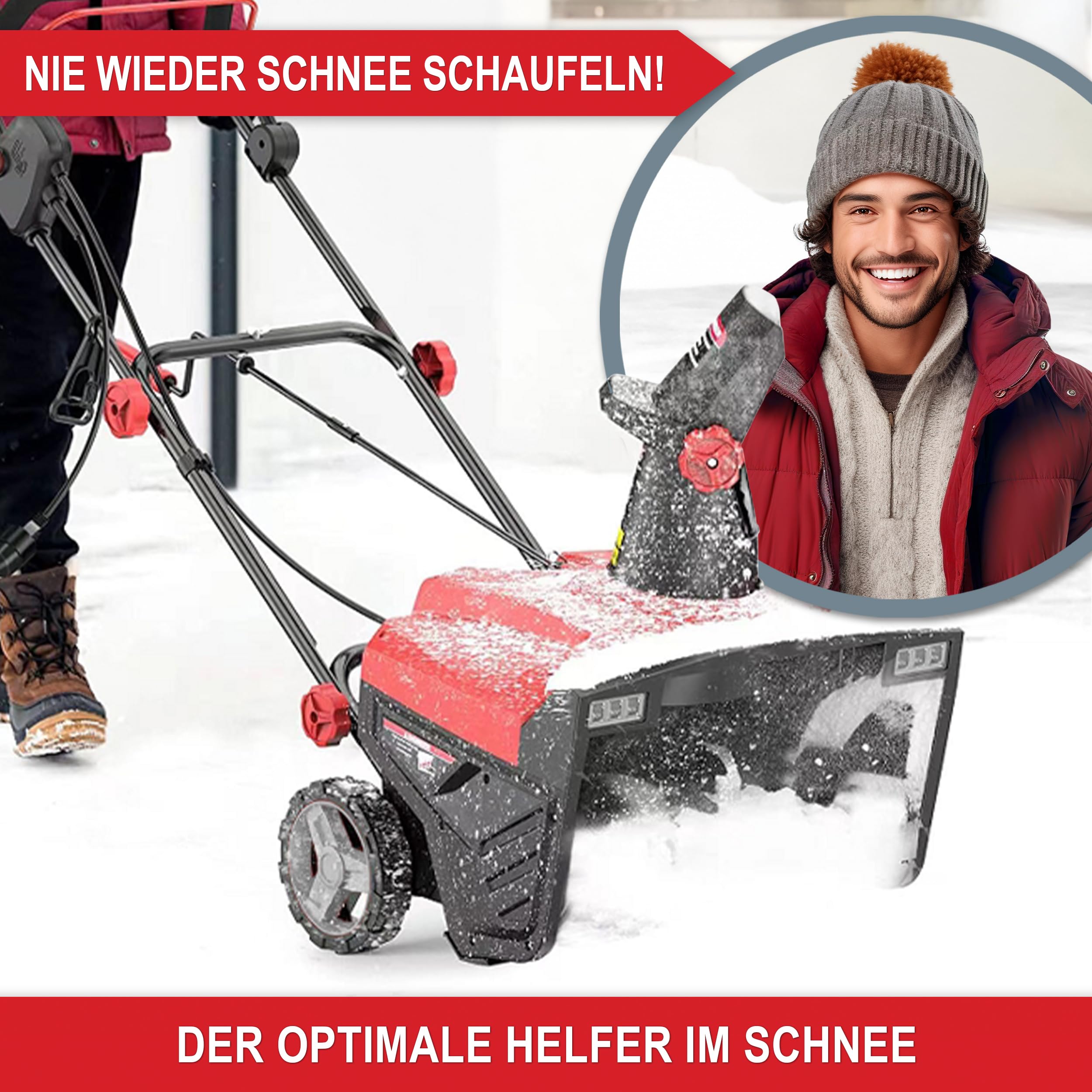 ONBEST Elektro Schneefräse – leistungsstarker 2300 Watt Elektro Motor – 50 cm Arbeitsbreite – LED-Scheinwerfer – 25 cm Arbeitshöhe – 9 m Auswurfweite – Kabelzugentlastung – Electric Snow Blower