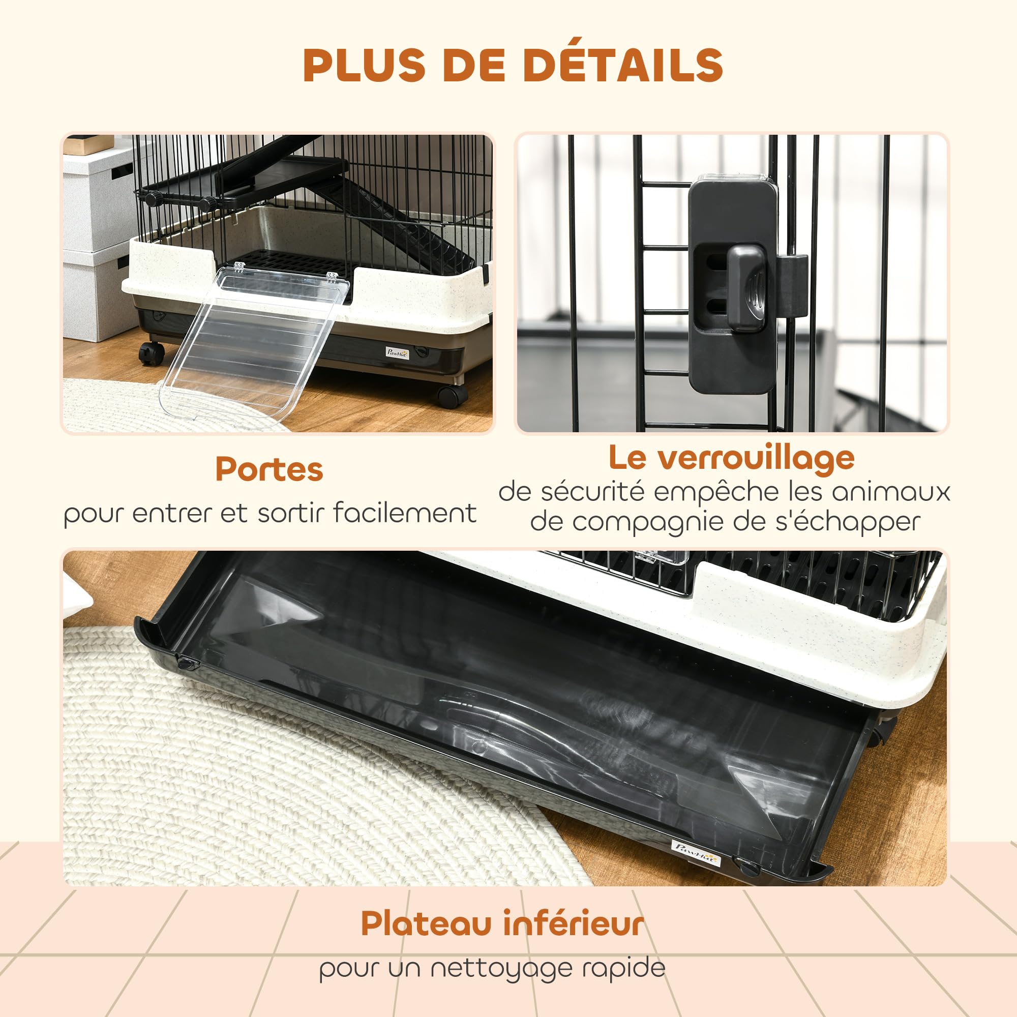 PawHut Grande Cage Enclos Lapin à 5 Niveaux 3 Portes 81 x 52,5 x 159 cm