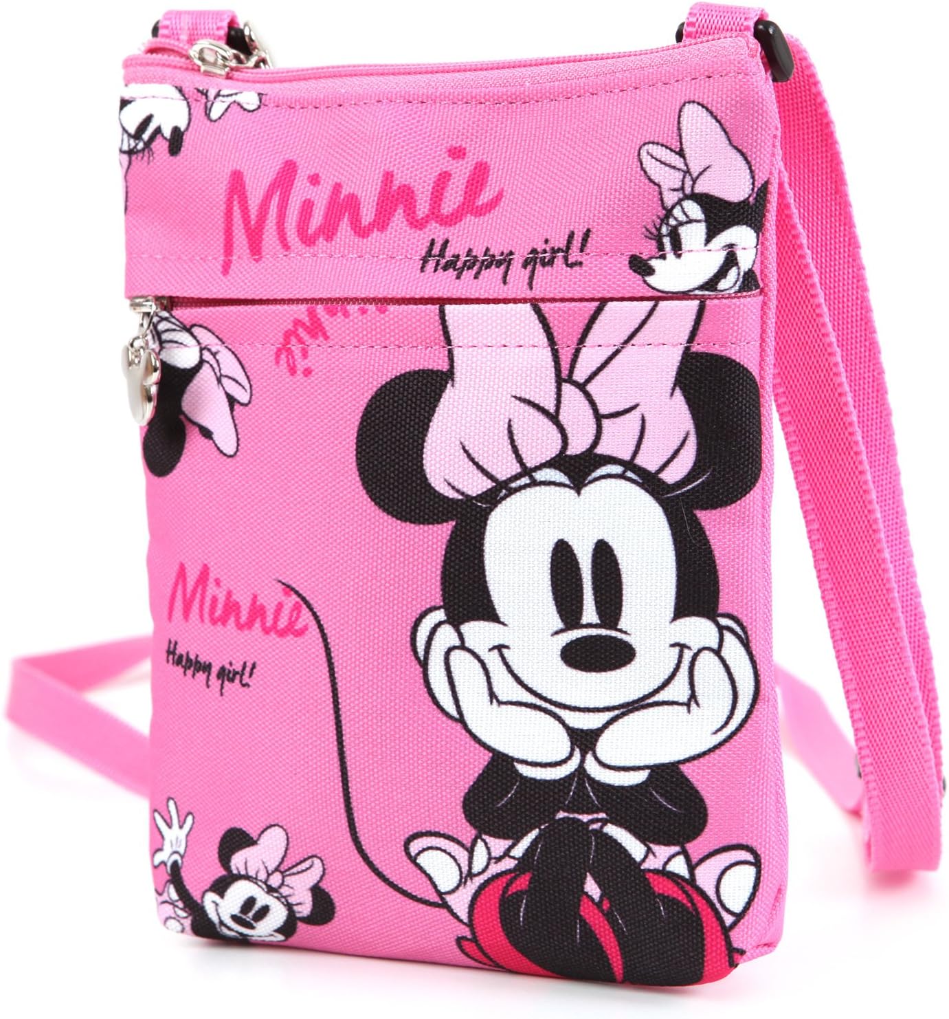 Disney Minnie Mouse Lightweight Canvas Outdoor Travel Small Crossbody Casual Shoulder Phone Bag (Pink)