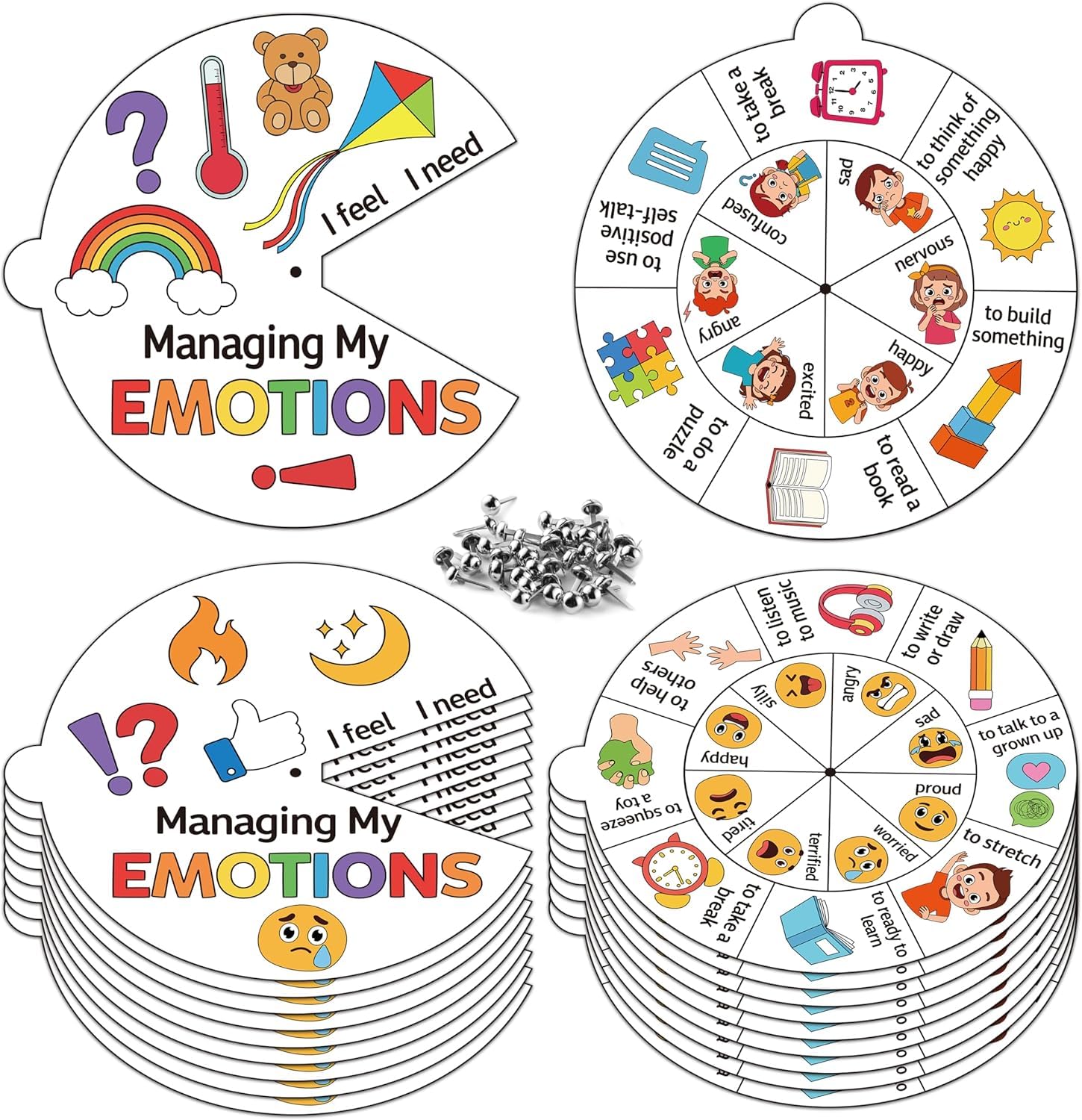 A1DIEE Managing Emotions Coloring Craft- 24 Sets Color Your Own Social Emotional Art Craft DIY Wheel Cards