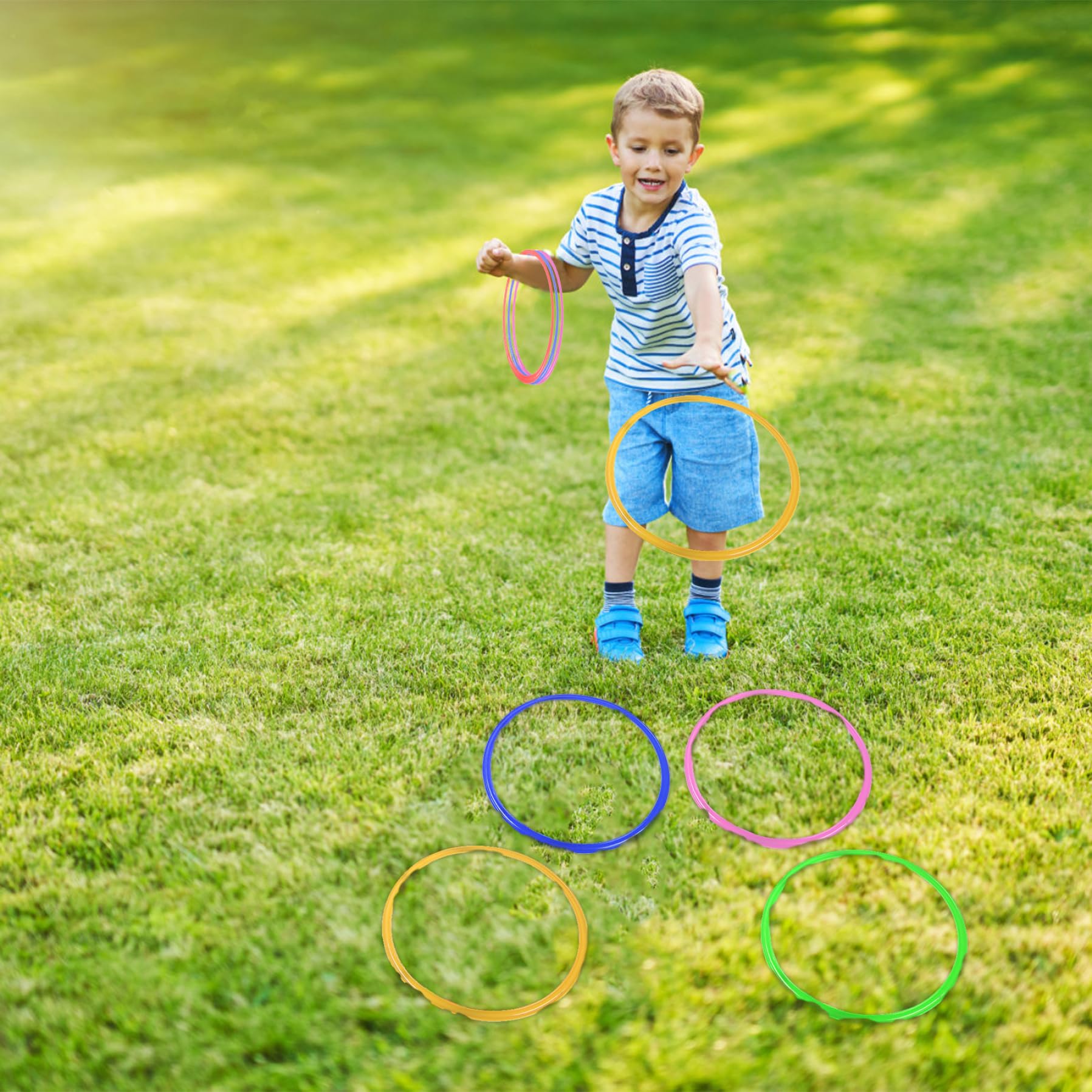 Anelli di hopscotch per bambini da 12 pezzi da 11 pollici di hopscotch di plastica flessibile Equipaggiamento di esercizi per bambini giochi esterni fai-da-te per giardino, cortile, prescolare, gioch