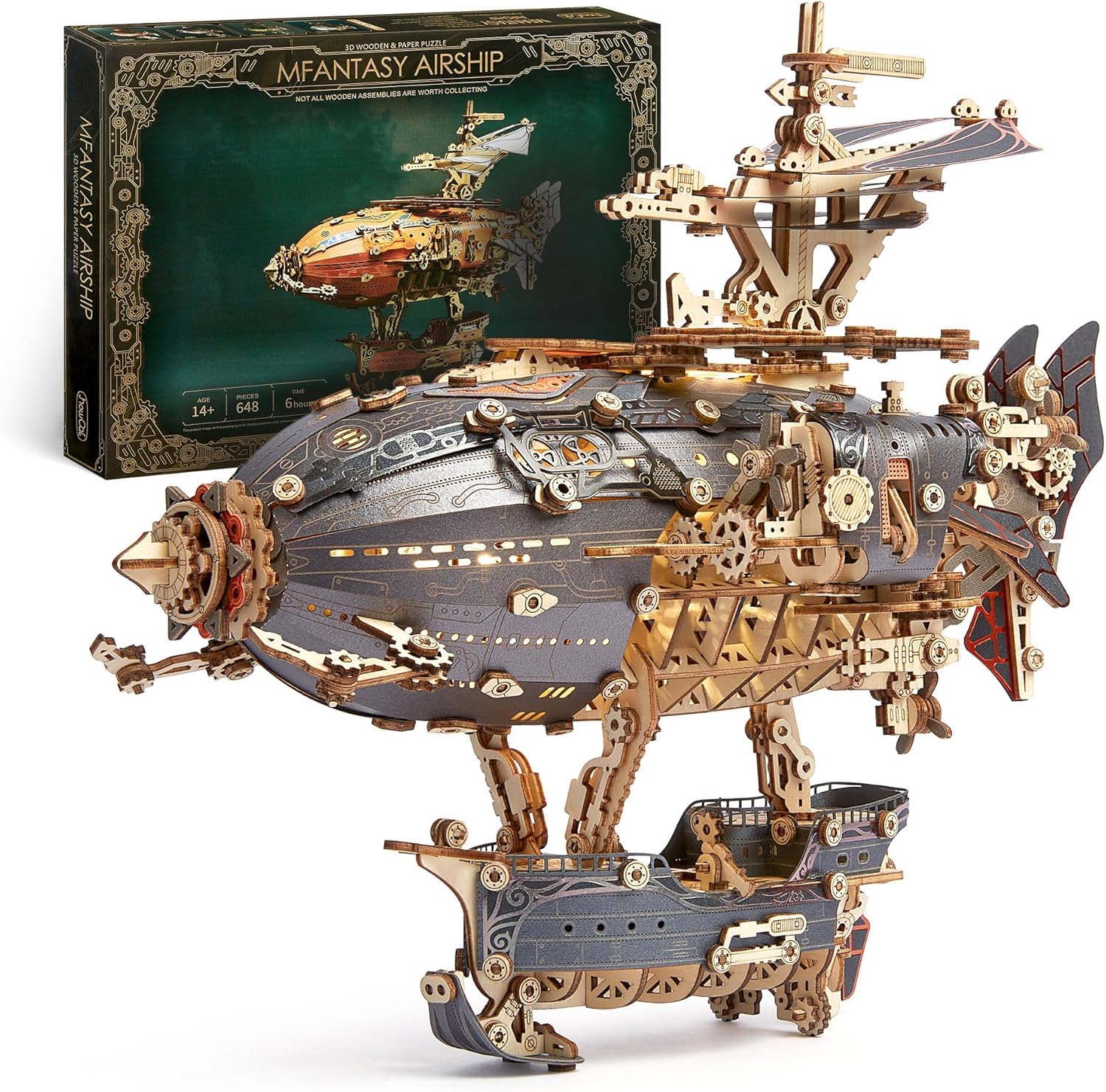 Sterowiec Mfantasy, puzzle 3D dla dorosłych i dzieci do budowania, szare, howcat, drewno, 648 elementów