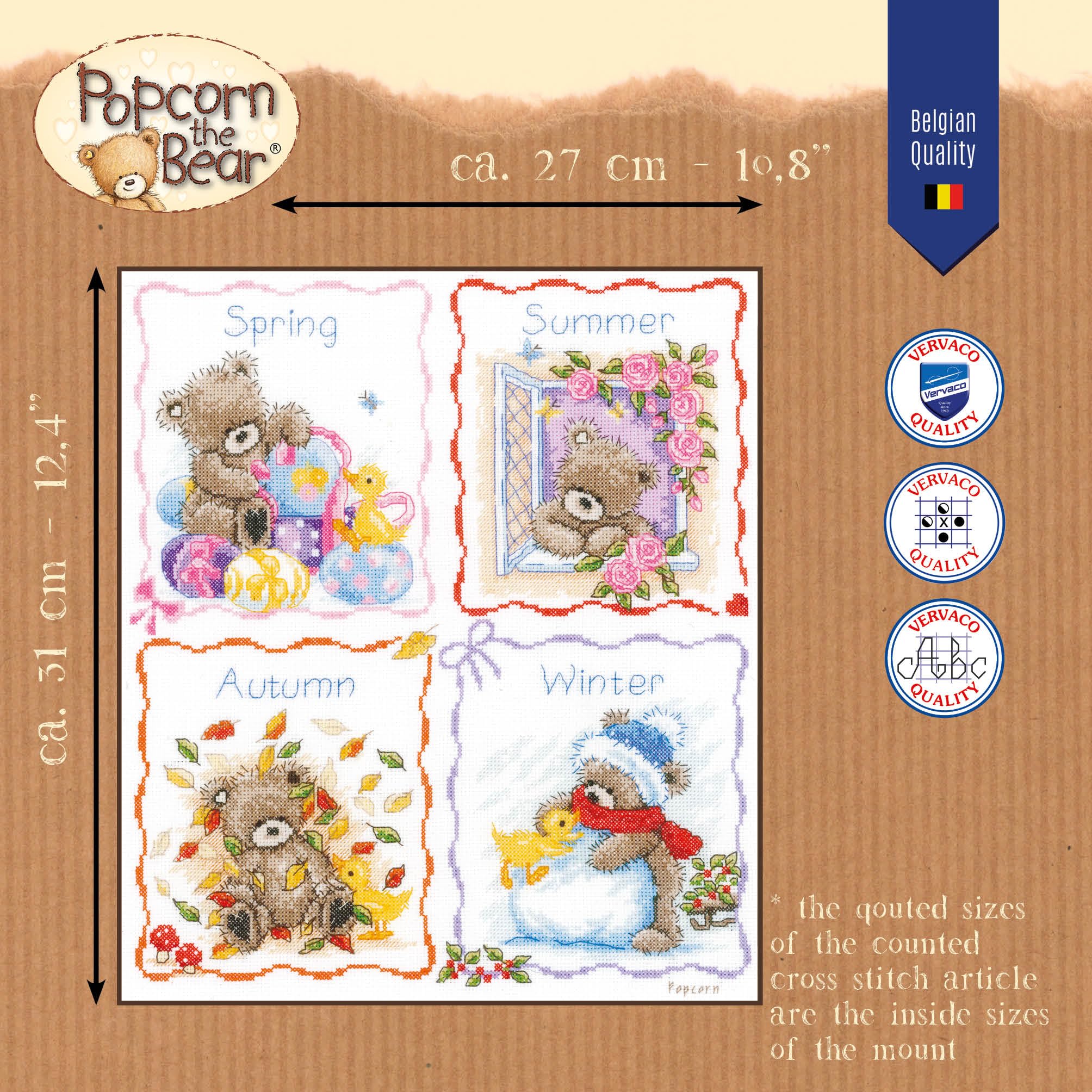 Vervaco Kits De Punto De Cruz Contado Cuadros Decoracion DIY Creativo Kit PALOMITAS LAS 4 ESTACIONES Manualidades Arte De Pared Bordar Kit Principiantes Regalo ca. 27 x 31 cm Cross Stitch Embroidery