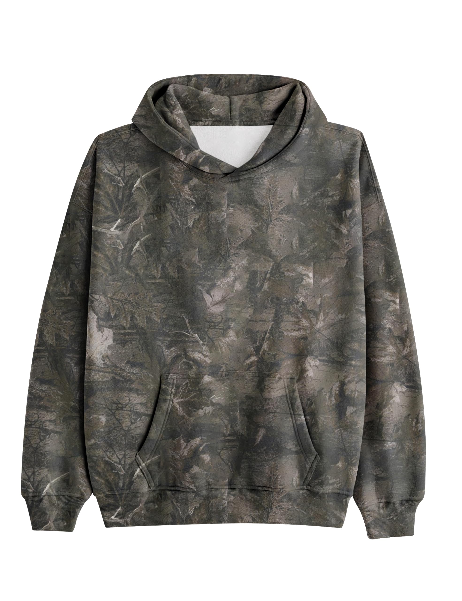 Camo Hoodie for Men Women Oversized Fleece Maple Leaf Hooded Sweatshirt Graphic Print Pullover Hoodies with Pocket