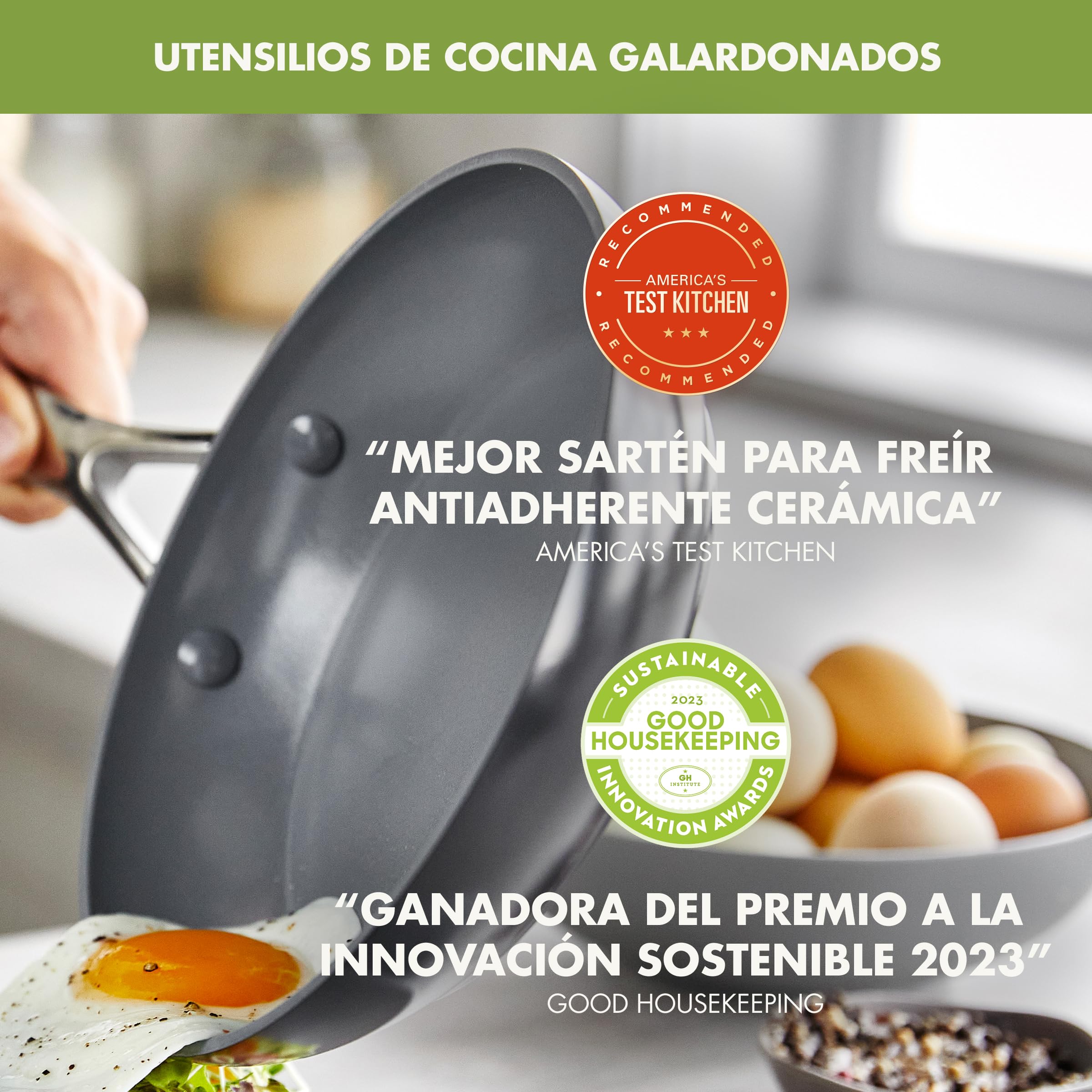 GreenPan Valencia Pro Juego de Sartenes de 20 cm y 26 cm de Cerámica Saludable Anodizada Dura Antiadherente, Sin PFAS, Inducción, Apto para Lavavajillas, Apto para Horno, Gris
