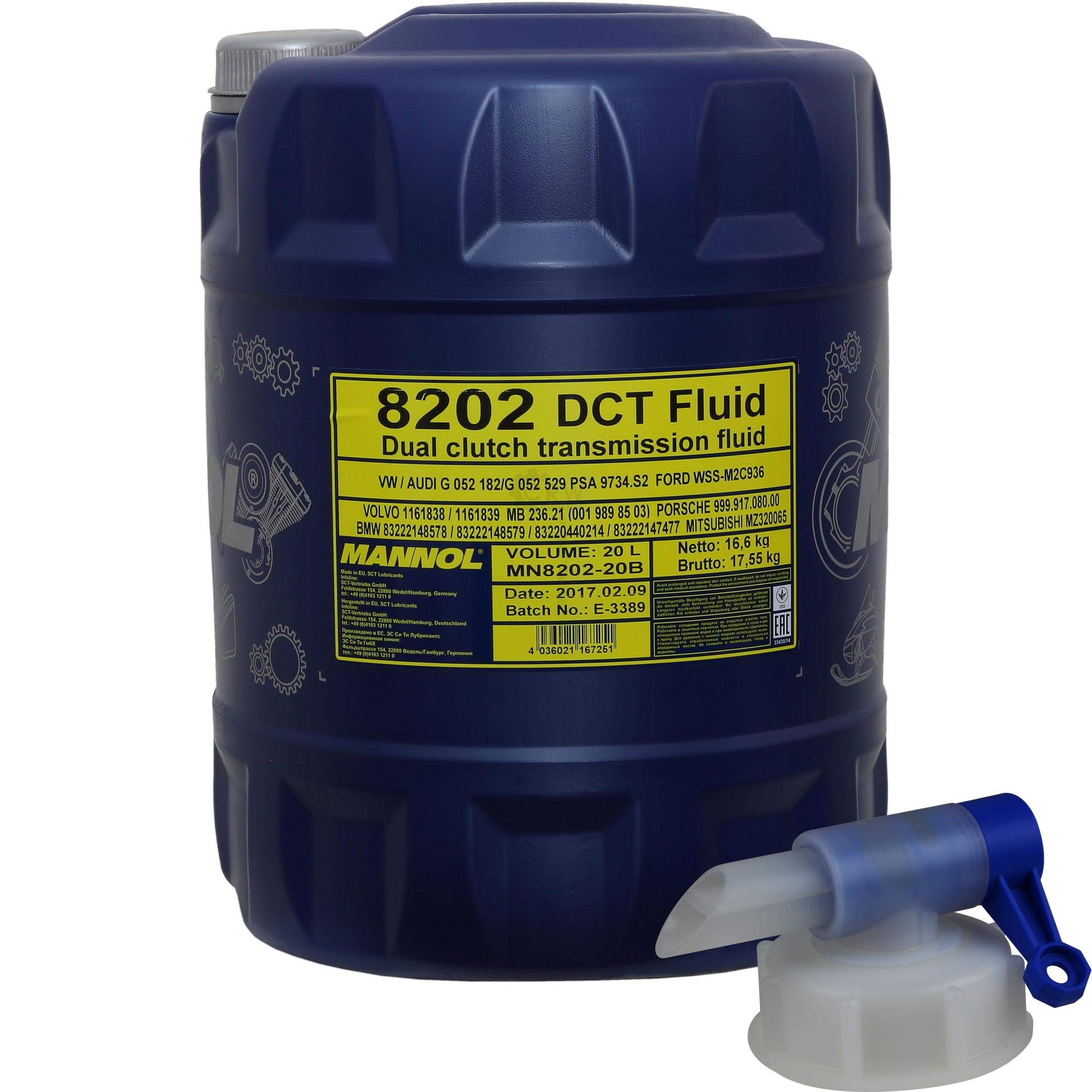 Mannol 8202 DCT Fluid Gear Oil - Aceite para engranajes (20 L, incluye grifo)
