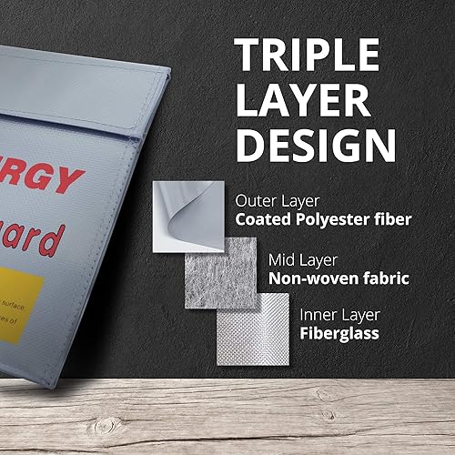 Miniatura 8 de Tenergy Bolsa con cremallera Lipo ignífuga, con correa de hombro desmontable, bolsa de batería para carga y almacenamiento, 8.5 x 6.5 x 5.7 pulgadas