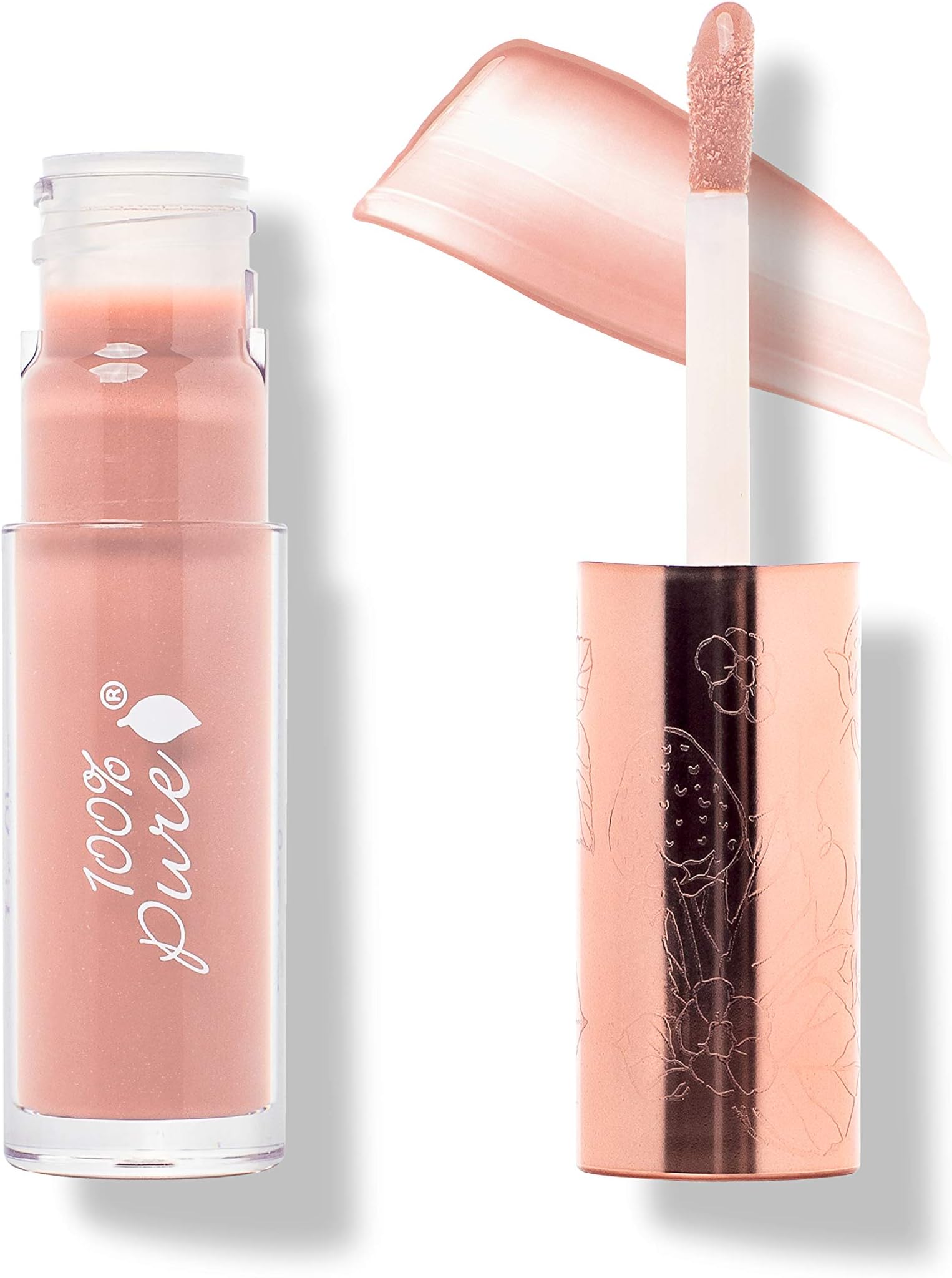 100% PURE Lip Gloss (Fruit Pigmented), Naked, High Shine, Moisturizing, Natural Lip Gloss, Sheer Finish, Tinted Lip Gloss w/Cocoa Butter, Vitamin E (Warm Peachy Nude Color) - 0.14 Fl Oz