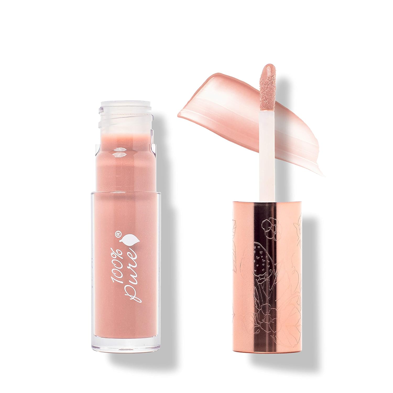 100% PURE Lip Gloss (Fruit Pigmented), Naked, High Shine, Moisturizing, Natural Lip Gloss, Sheer Finish, Tinted Lip Gloss w/Cocoa Butter, Vitamin E (Warm Peachy Nude Color) – 0.14 Fl Oz